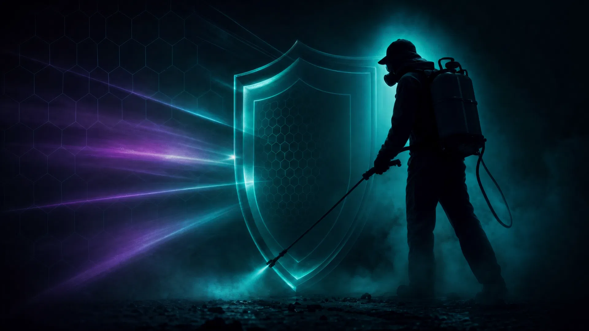 Professional pest control technician with protective shield in Ogden UT