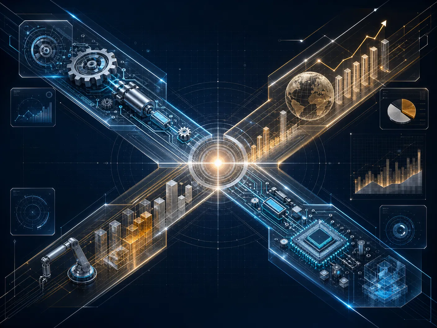Abstract dual axis intersection of engineering and business strategy