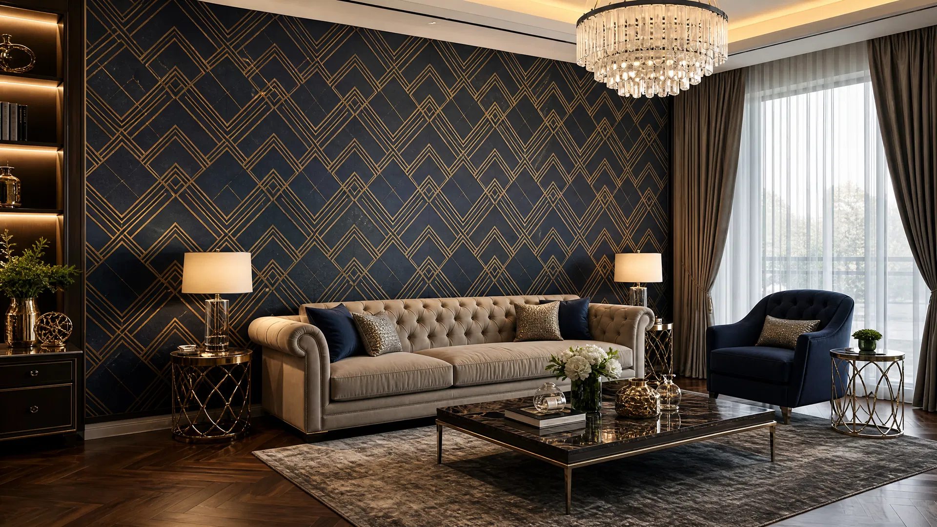 Geometric wallpaper accent wall