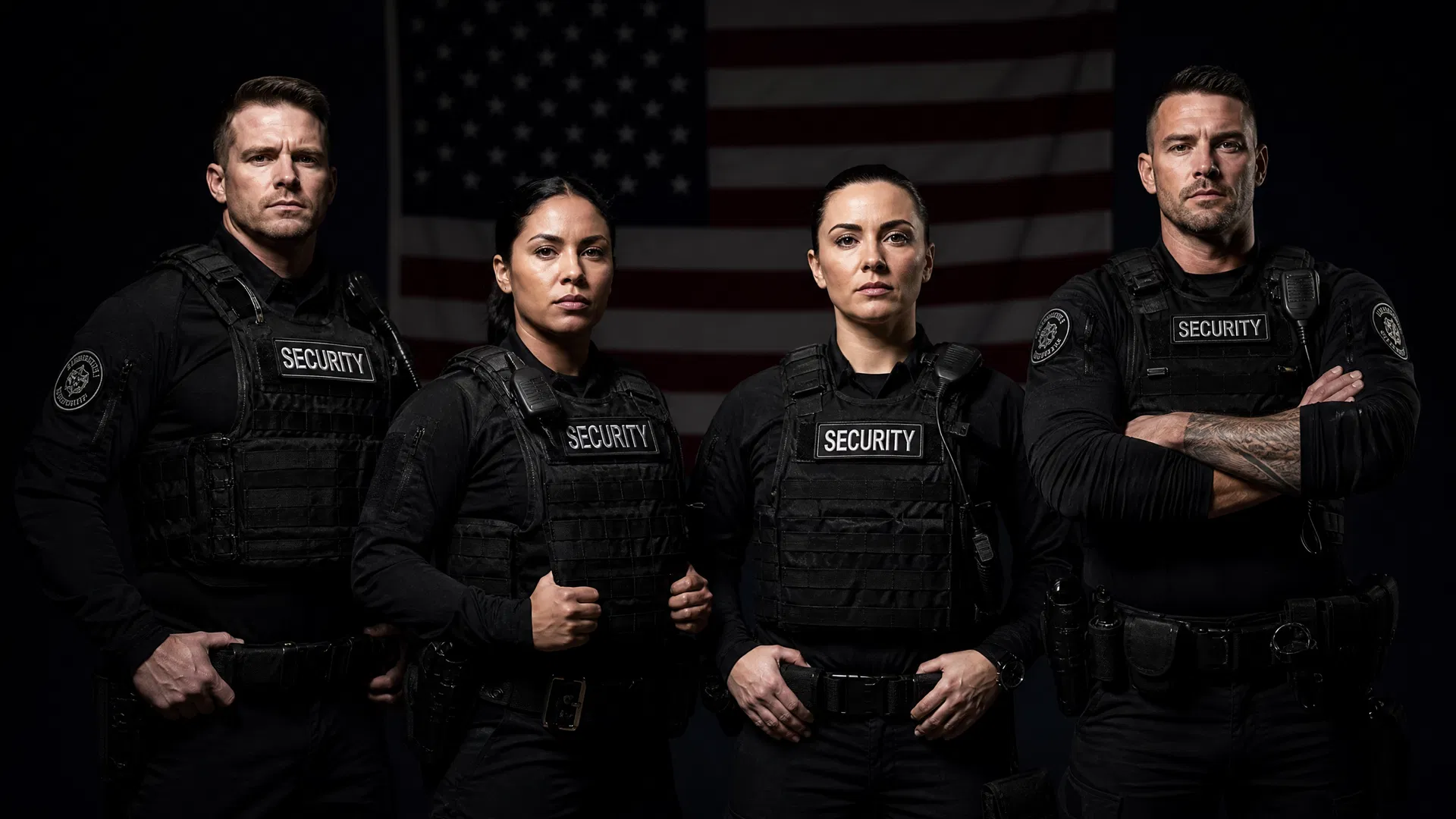 11B Tactical Protection security team in black tactical gear