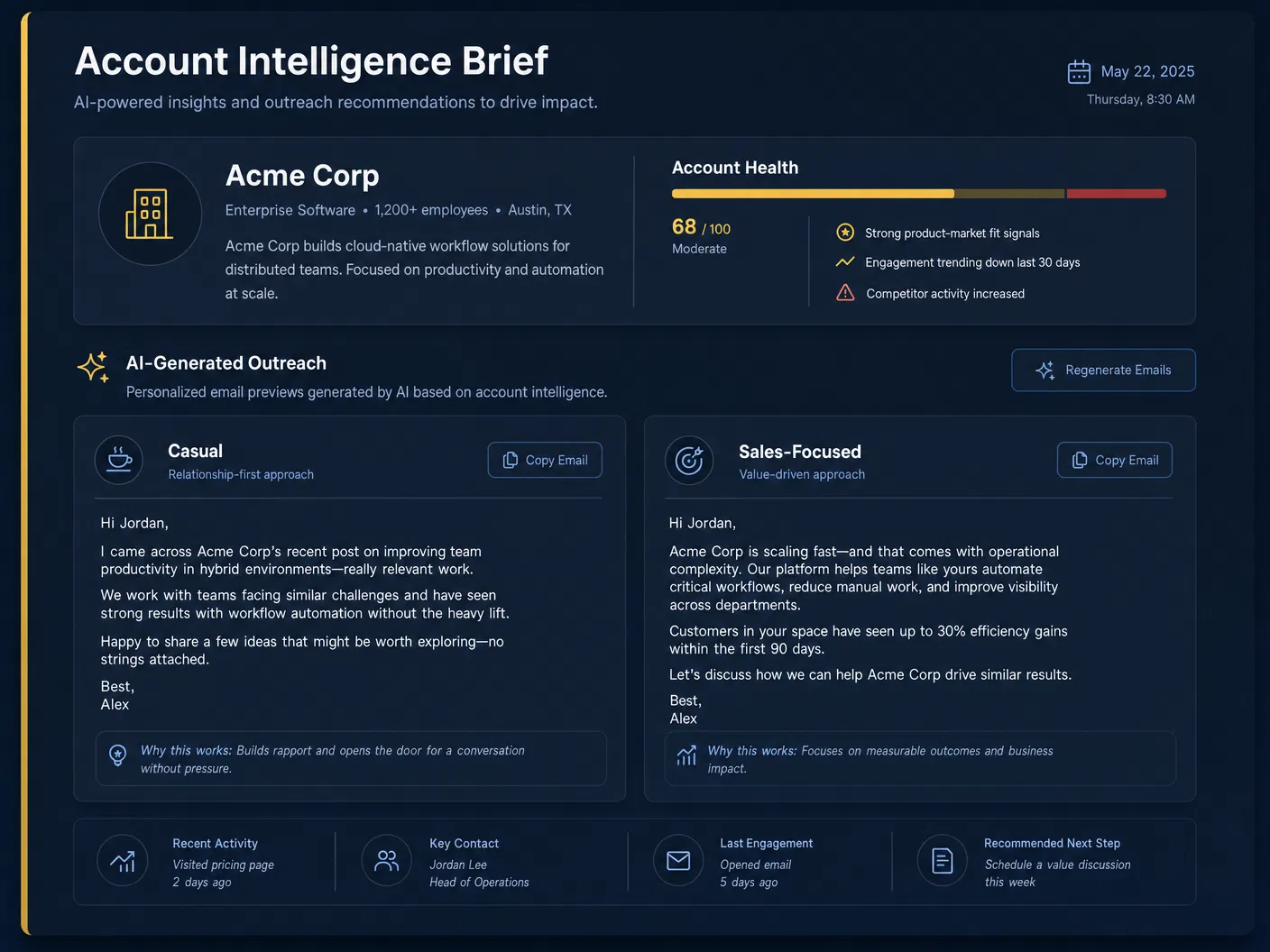 Account Intelligence Brief — AI-generated morning briefing