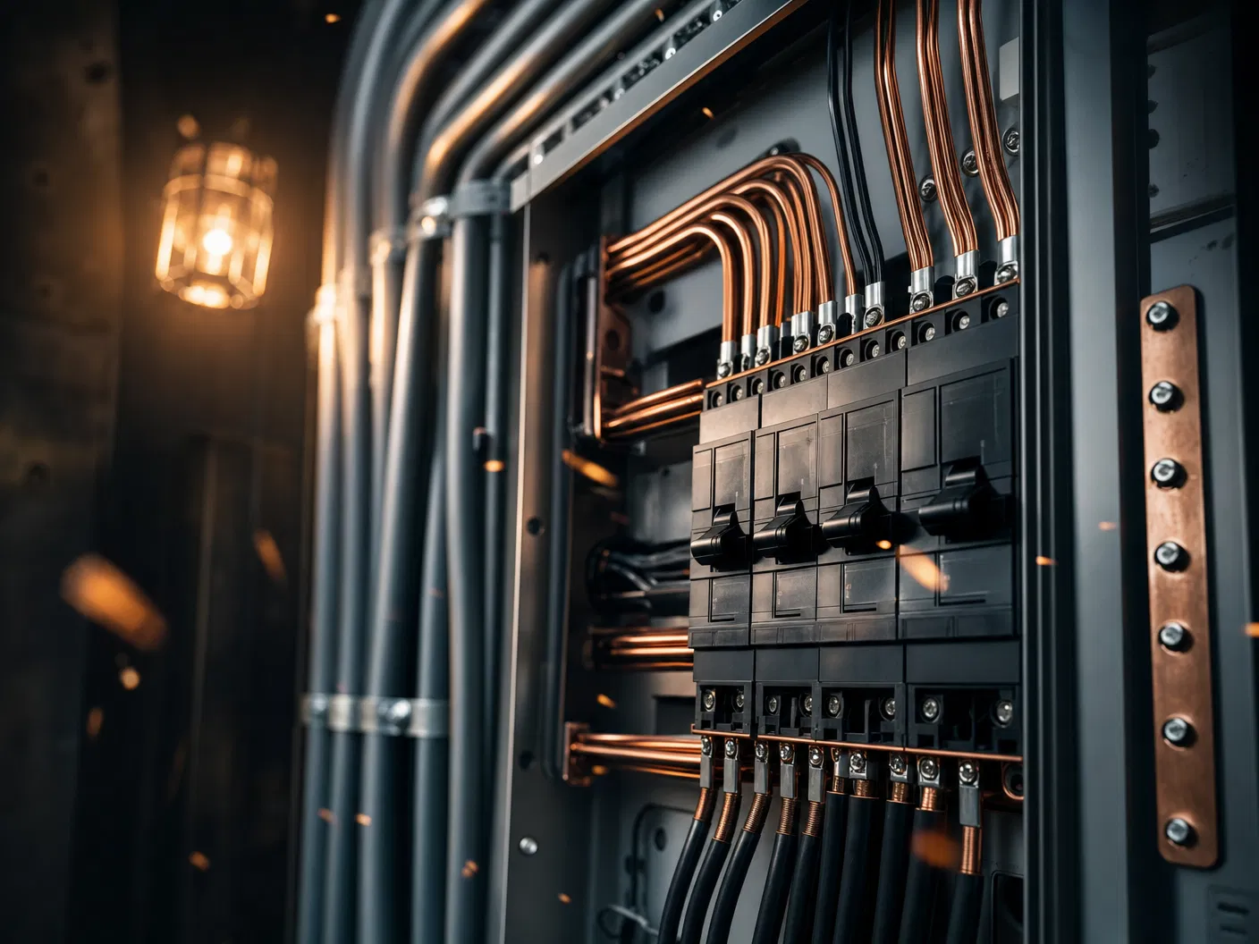 Close-up of organized electrical panel wiring