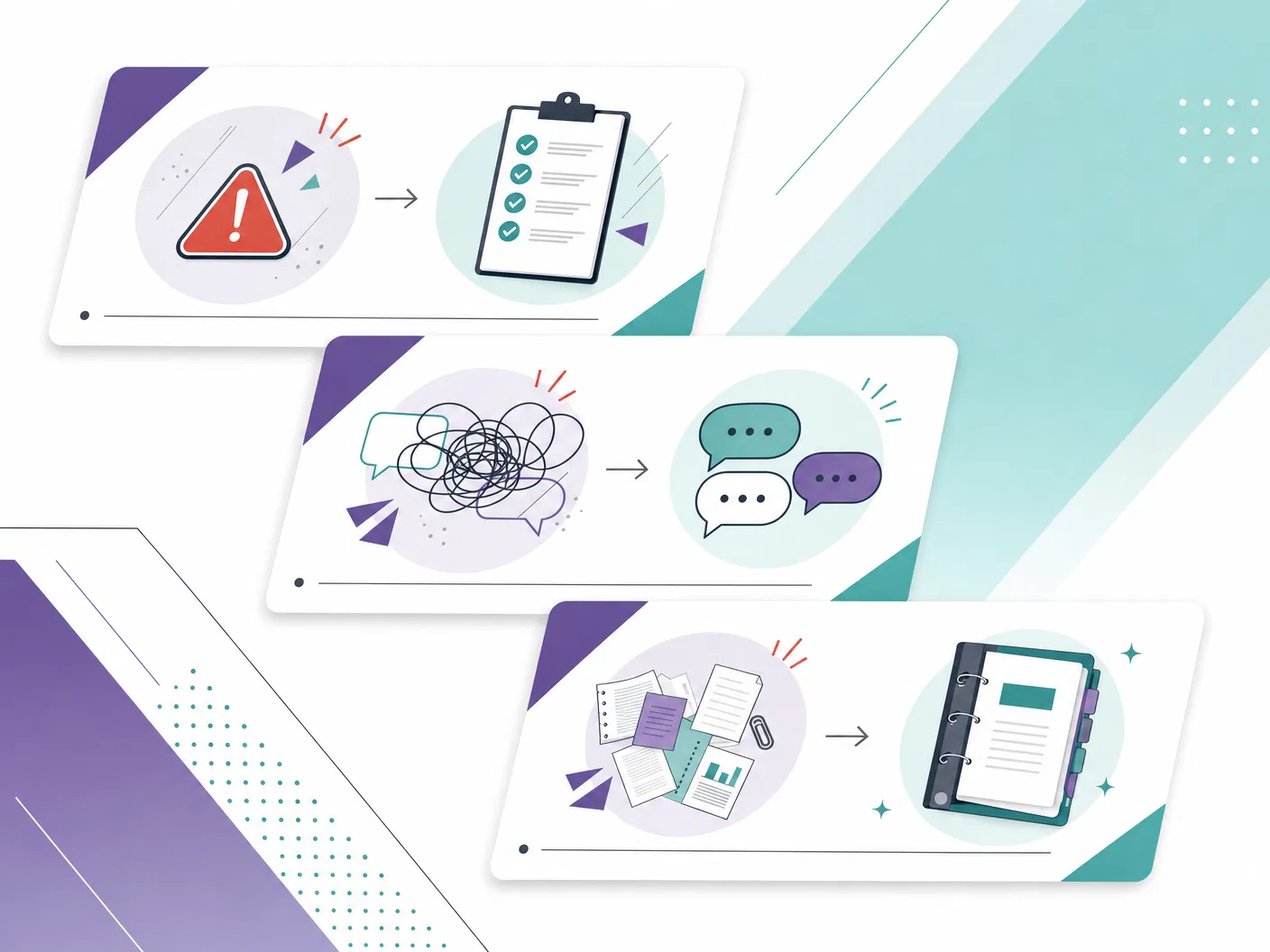 Abstract cards representing IEP meeting insights to be revealed during the webinar