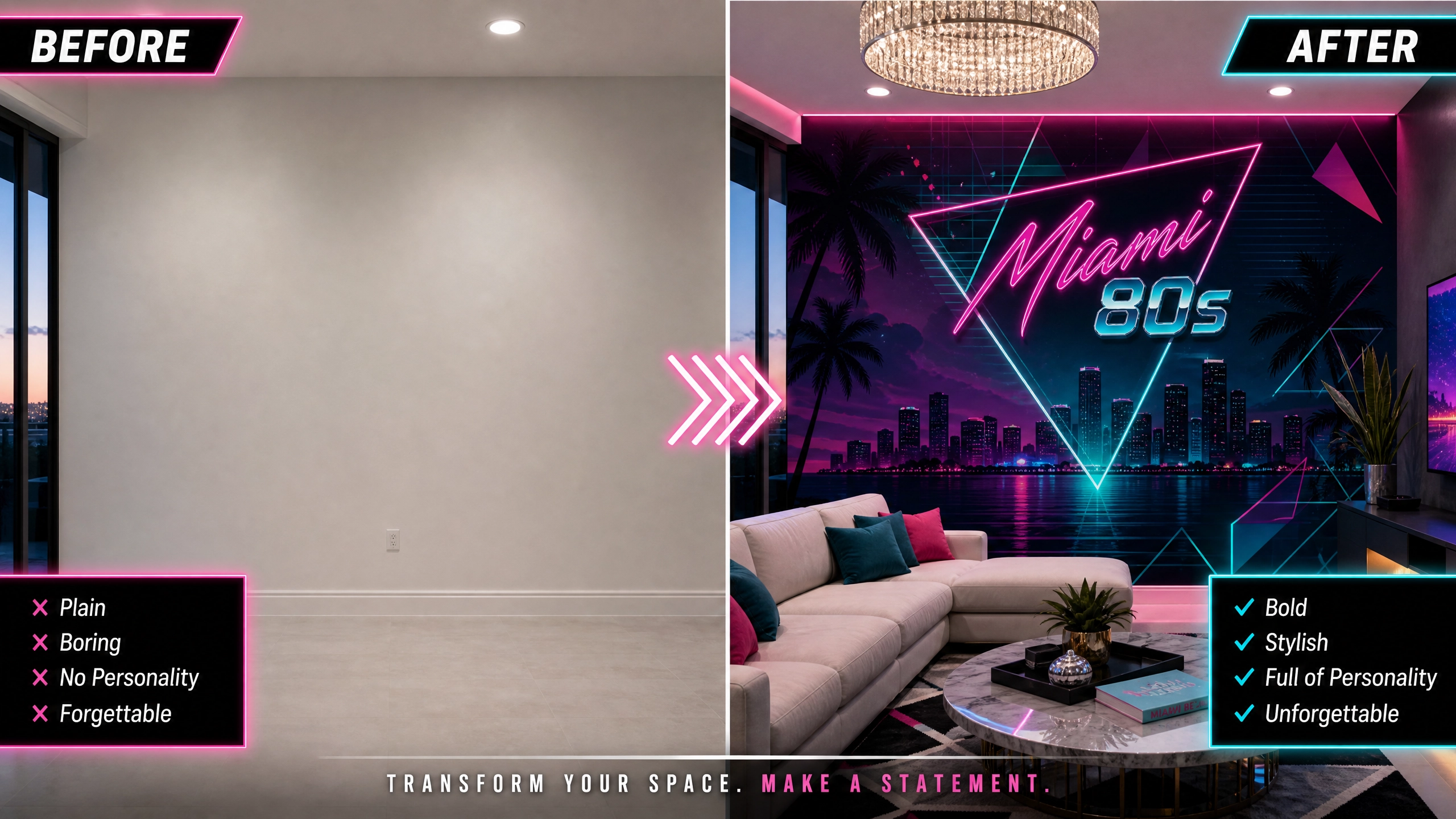 Before and after wallpaper installation