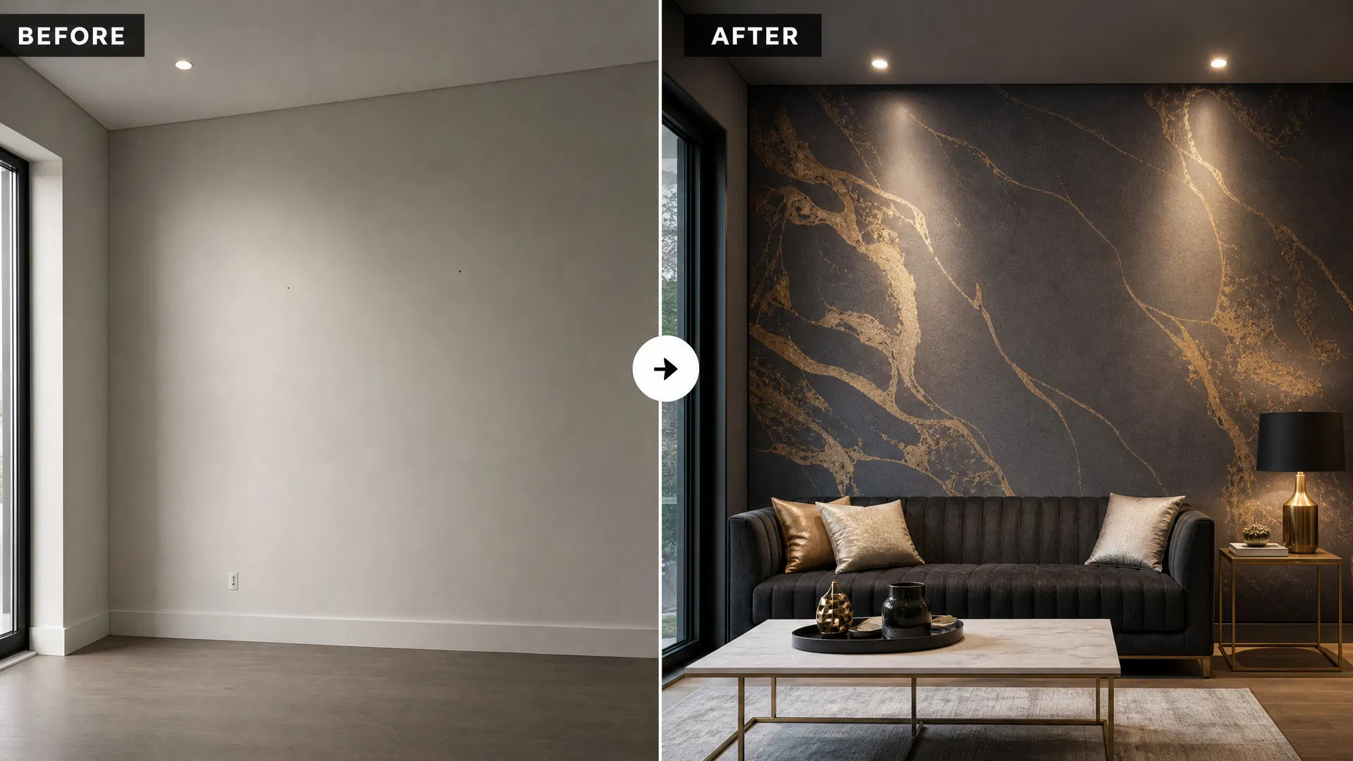 Before and after wallpaper installation