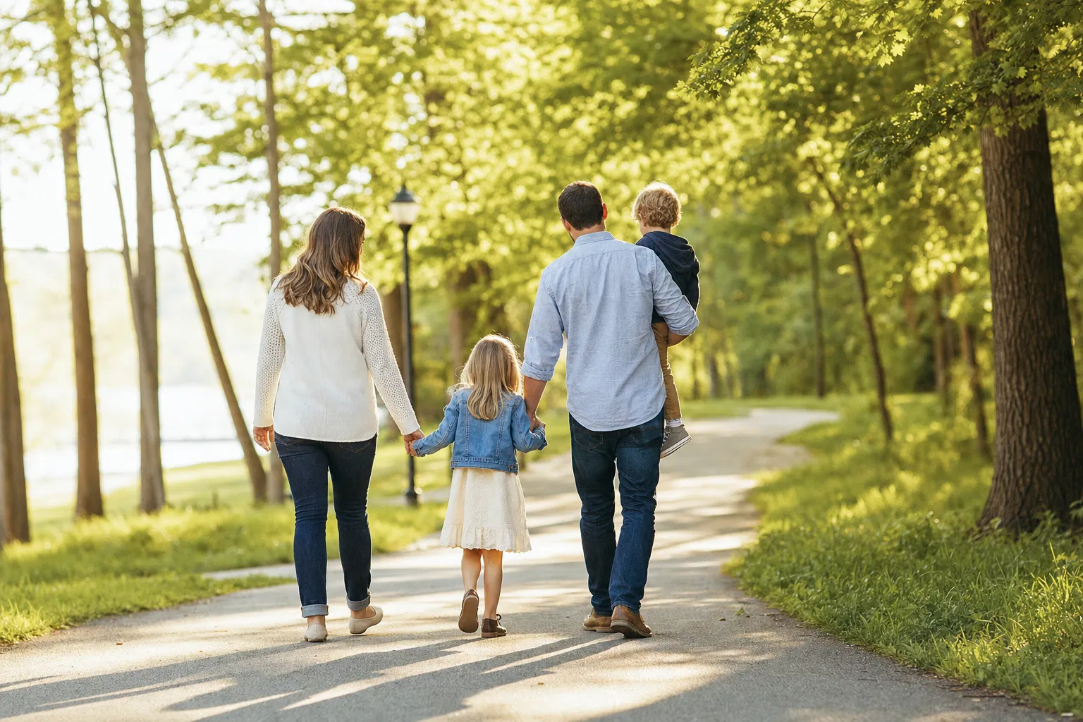Family walking together in a North Carolina park