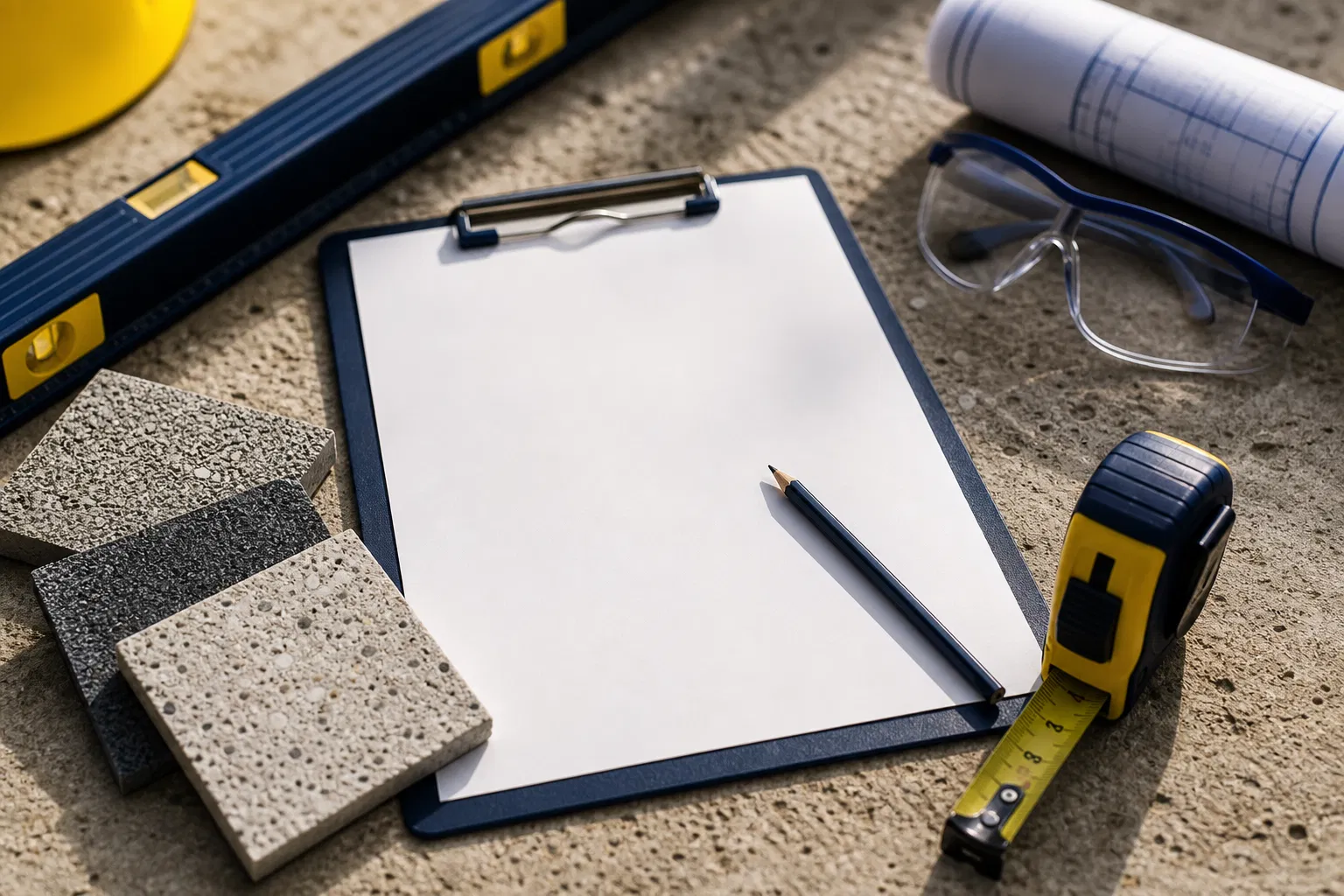 Concrete estimate worksheet with tools