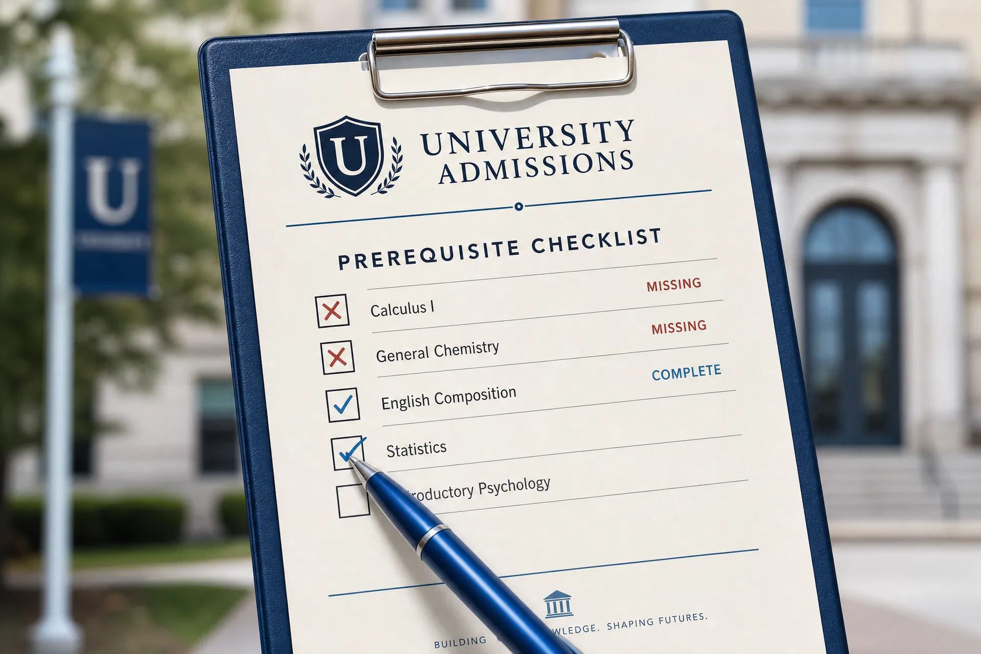 University admissions prerequisite checklist with gaps being filled