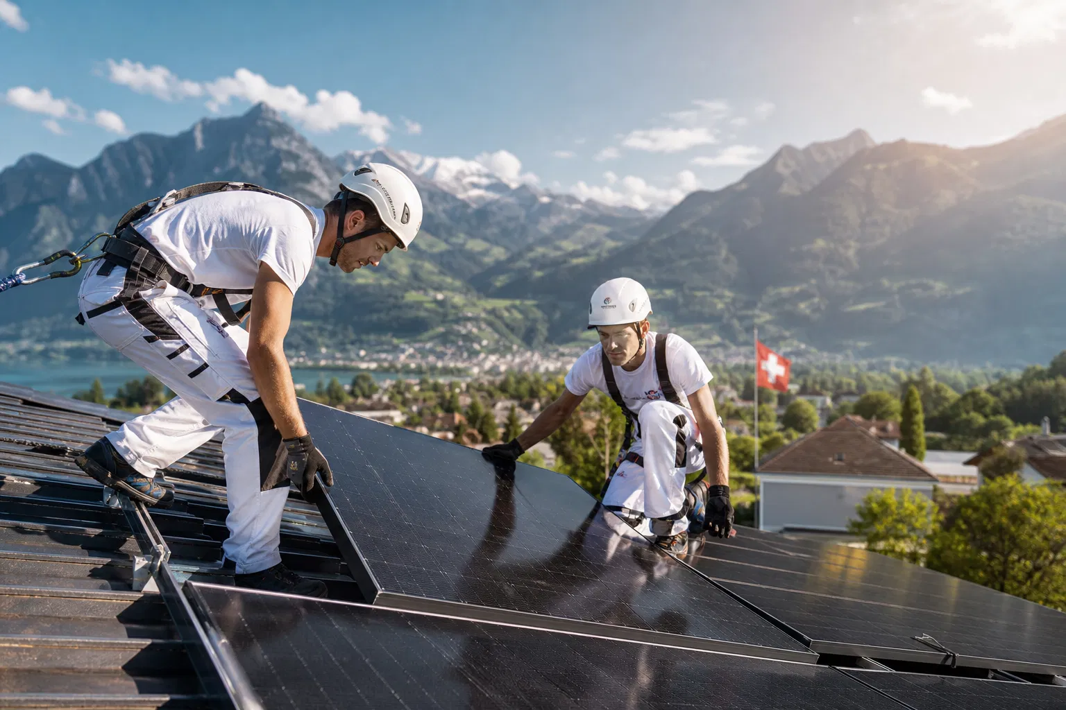 Équipe d'installation solaire