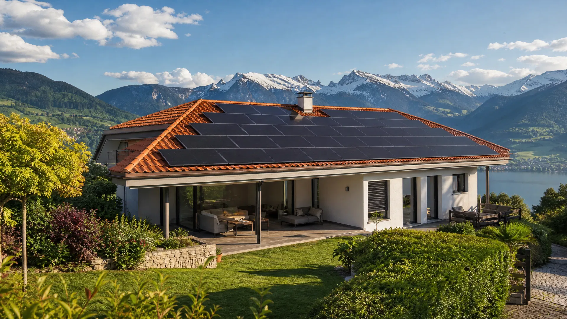 Maison suisse avec panneaux solaires