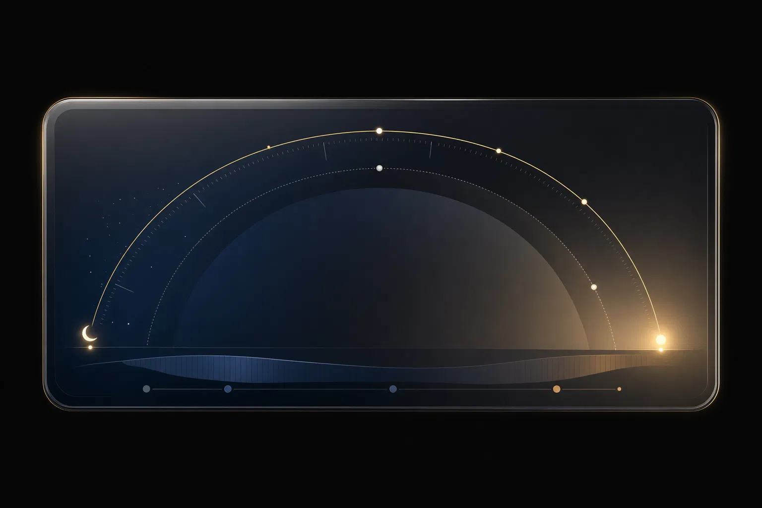 Abstract amber circadian schedule arc inside a dark glass interface
