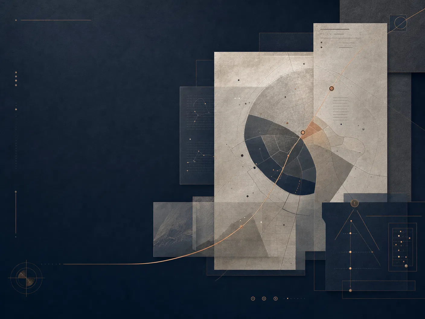 Abstract market positioning map with gold trajectory lines