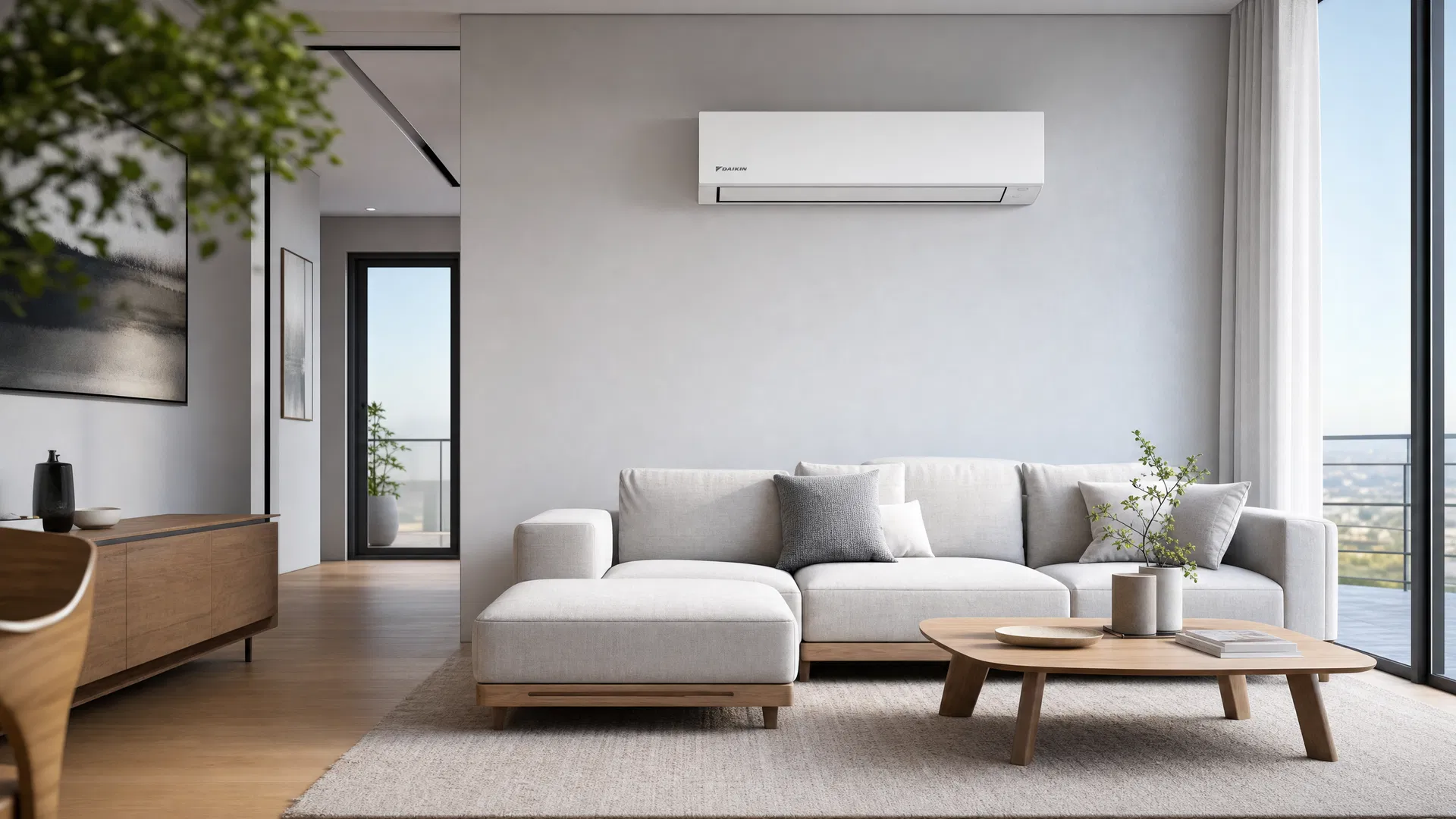 Modern apartment living room with ducted air conditioning