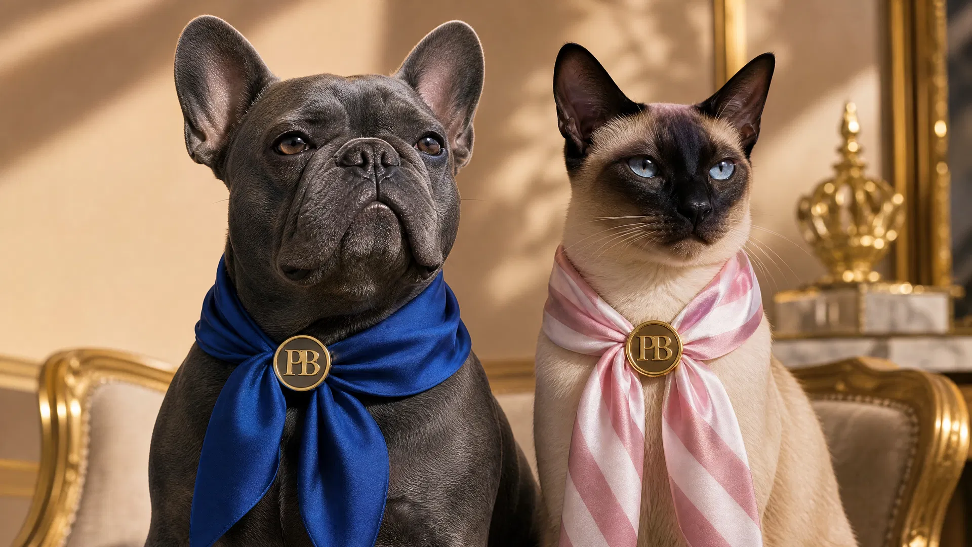 Paw Bougie and Majesty wearing the Signature Scarf Set