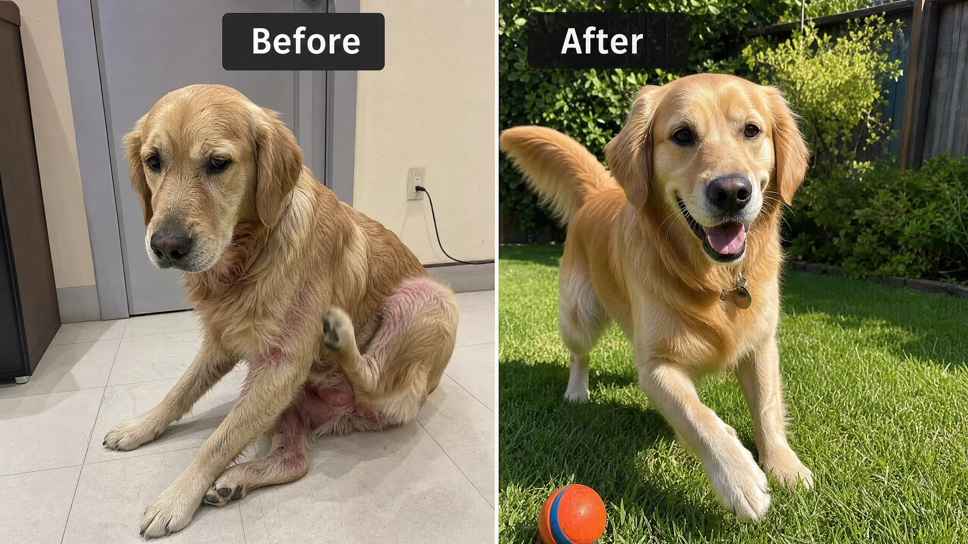 Before and after golden retriever