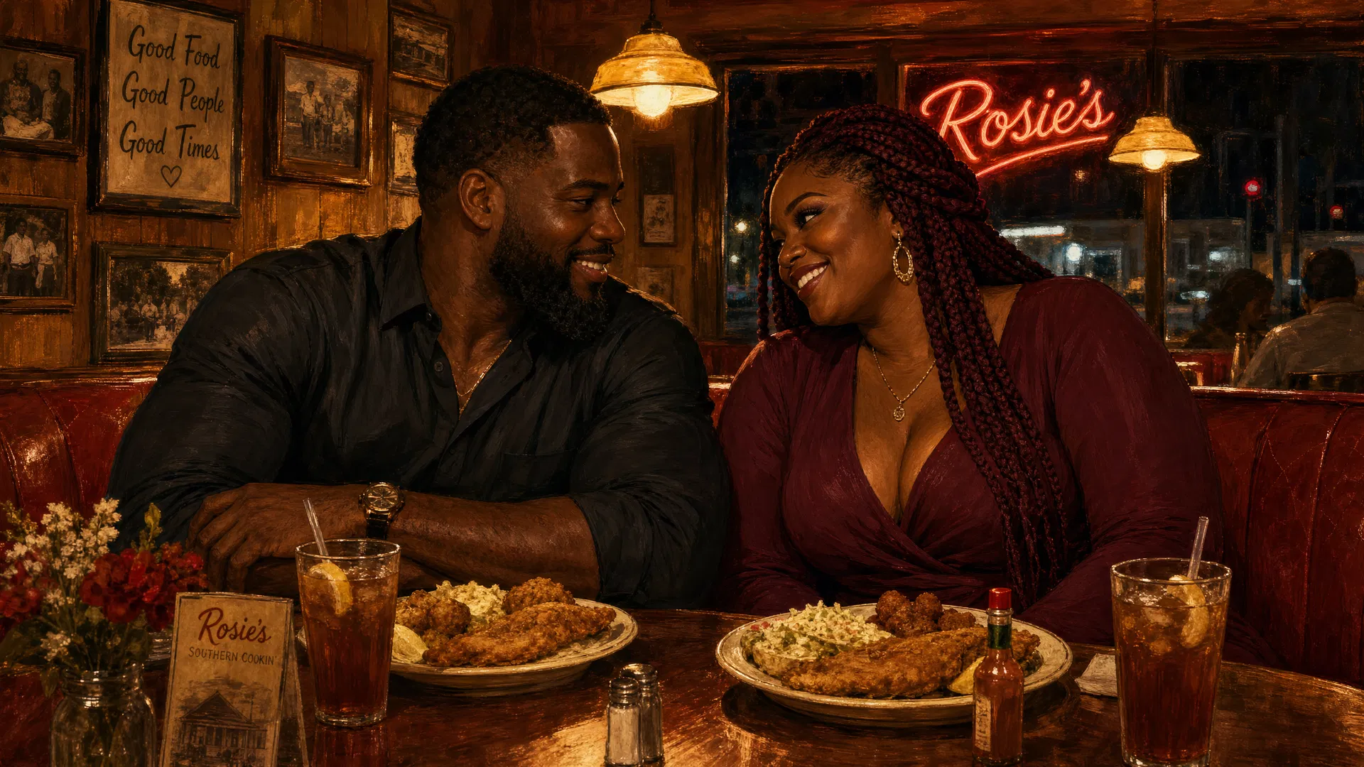 At Rosie's Diner, over catfish and sweet tea, two guarded hearts began to open.
