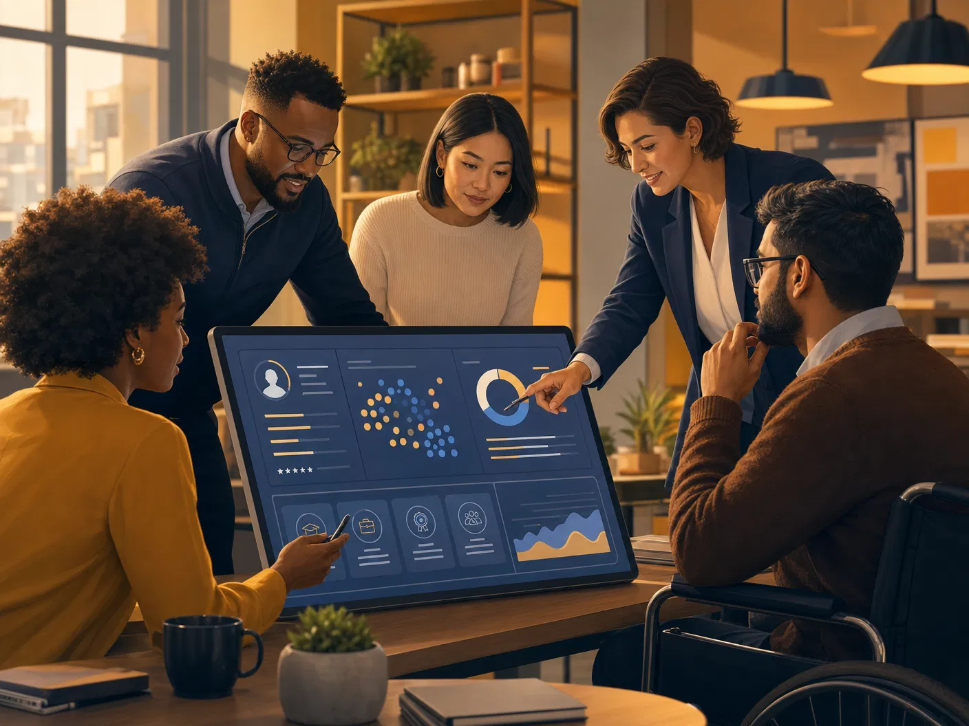 Team reviewing AI assessment data