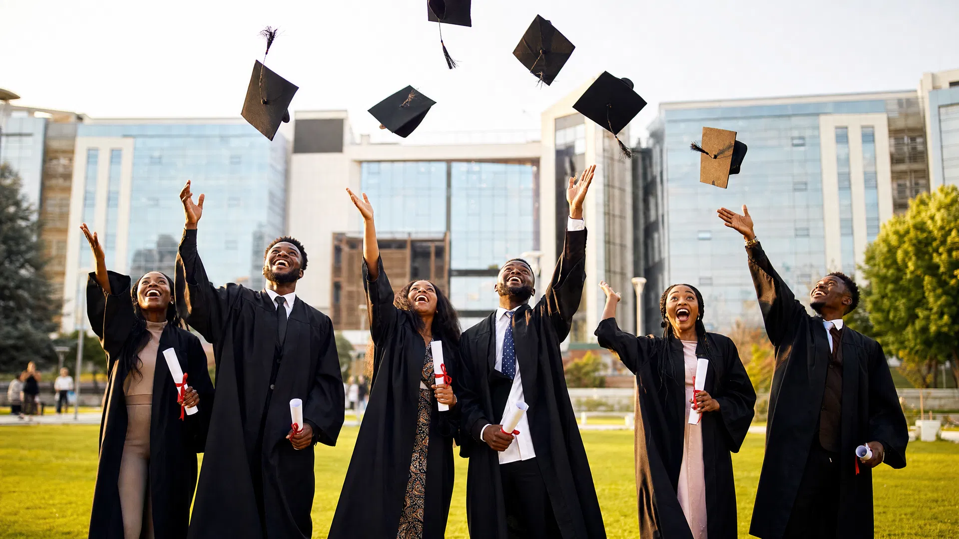 Students celebrating graduation