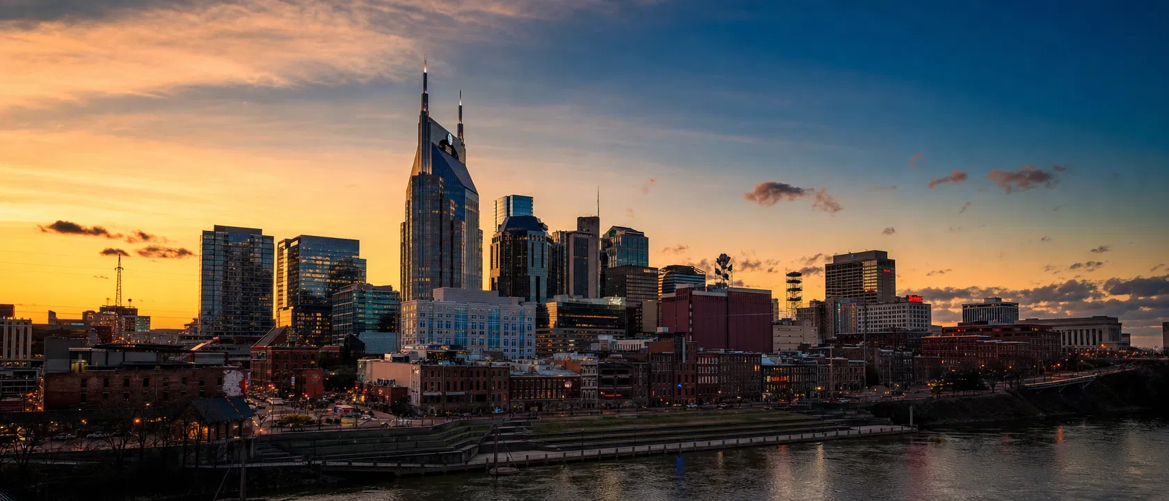Nashville skyline at sunset