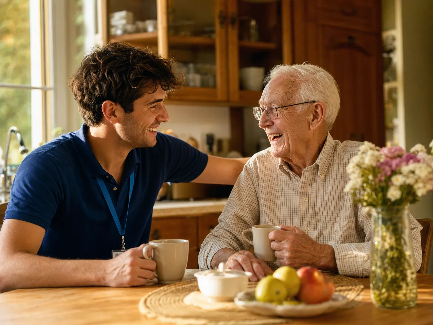 Caregiver sharing a warm moment with elderly client