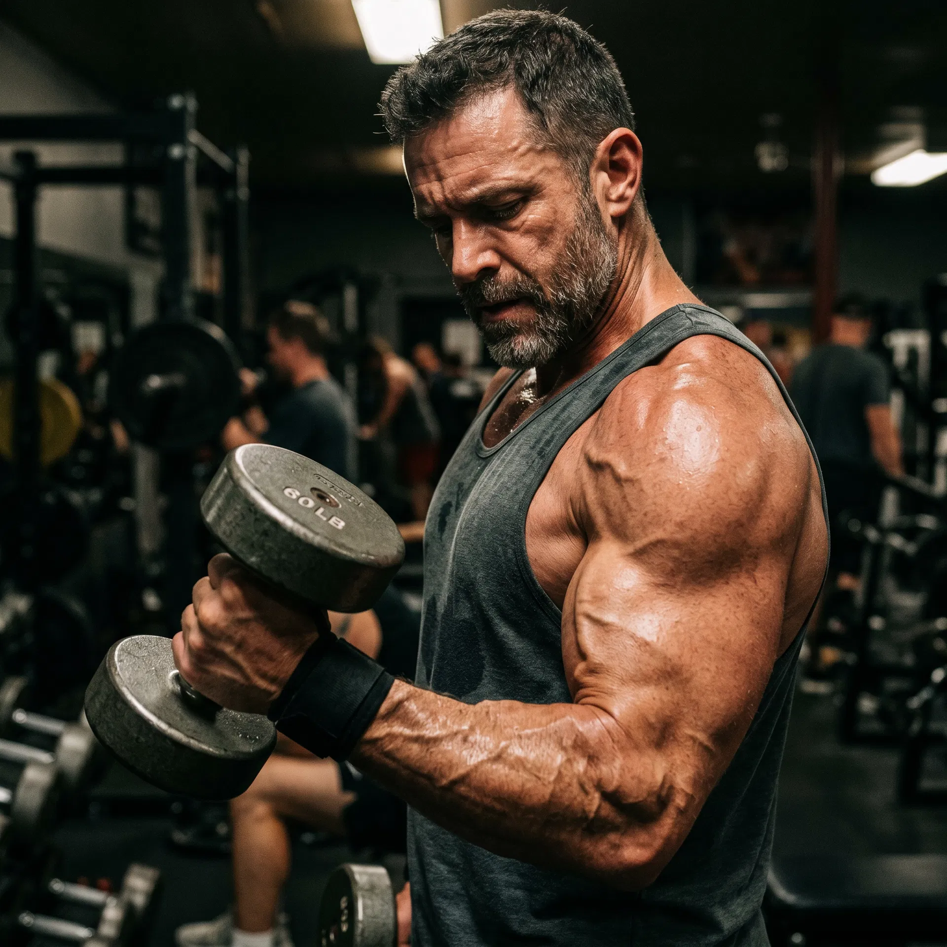 Man with strong blood flow and gym pump