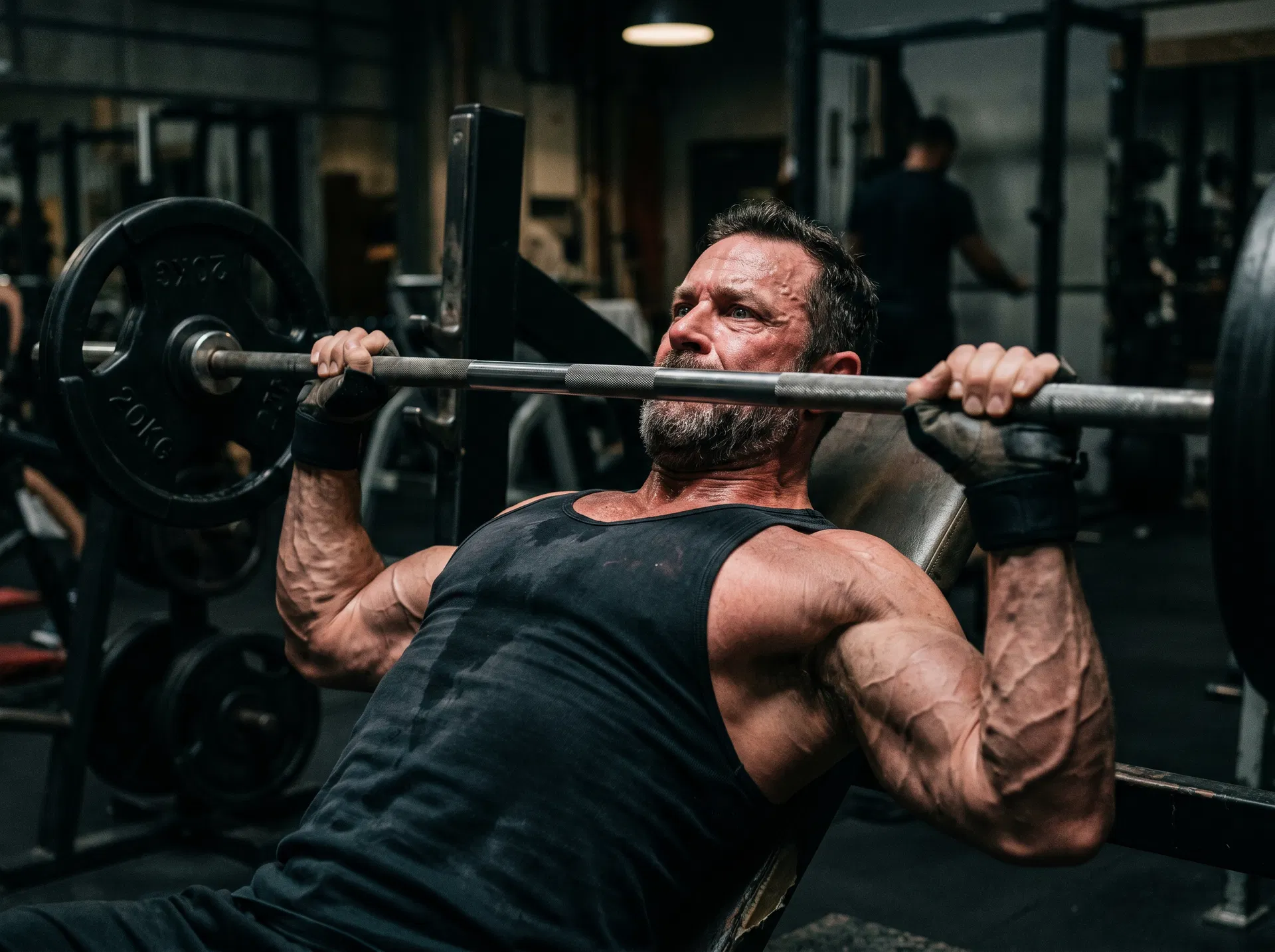 Man with strong gym pump and blood flow