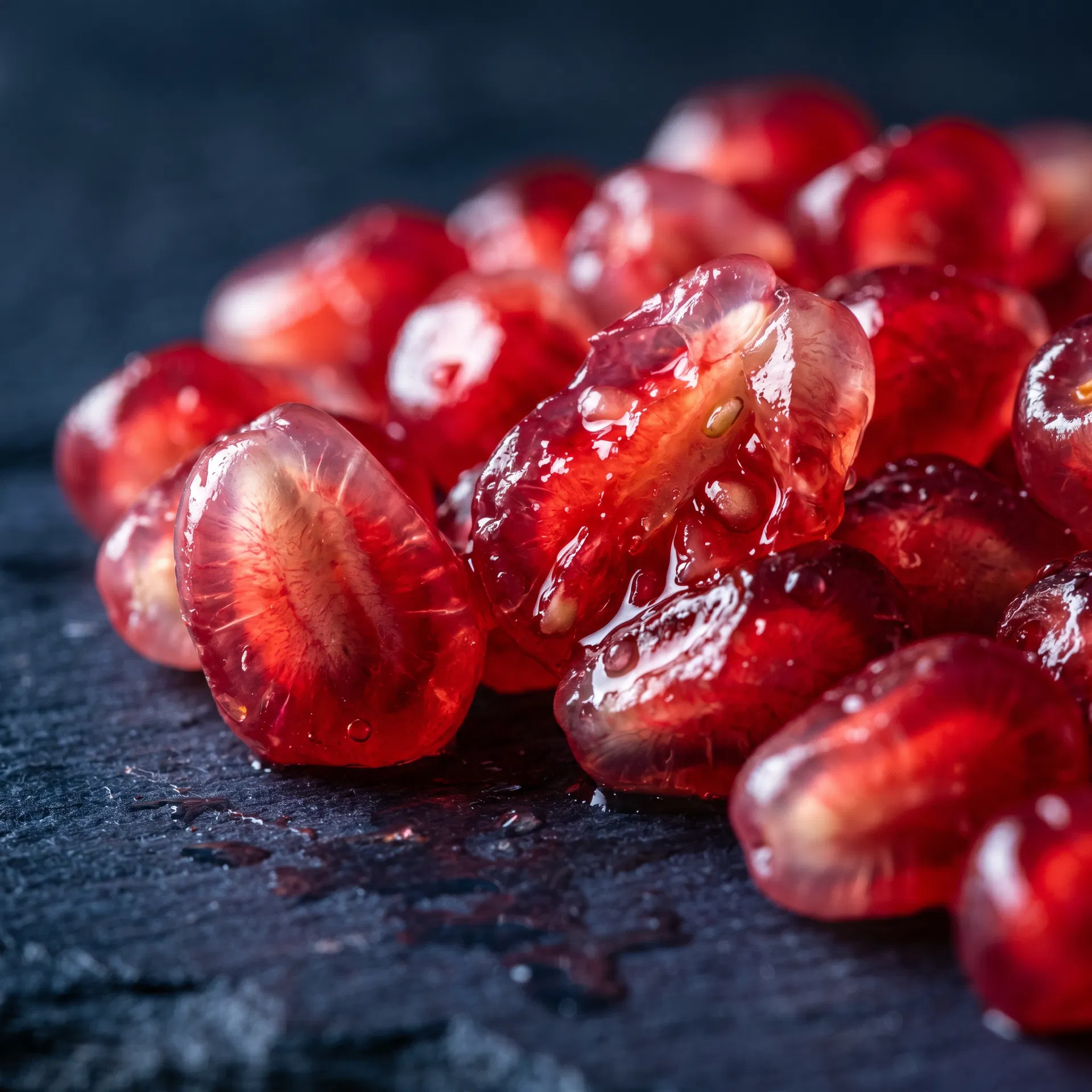 Pomegranate arils macro