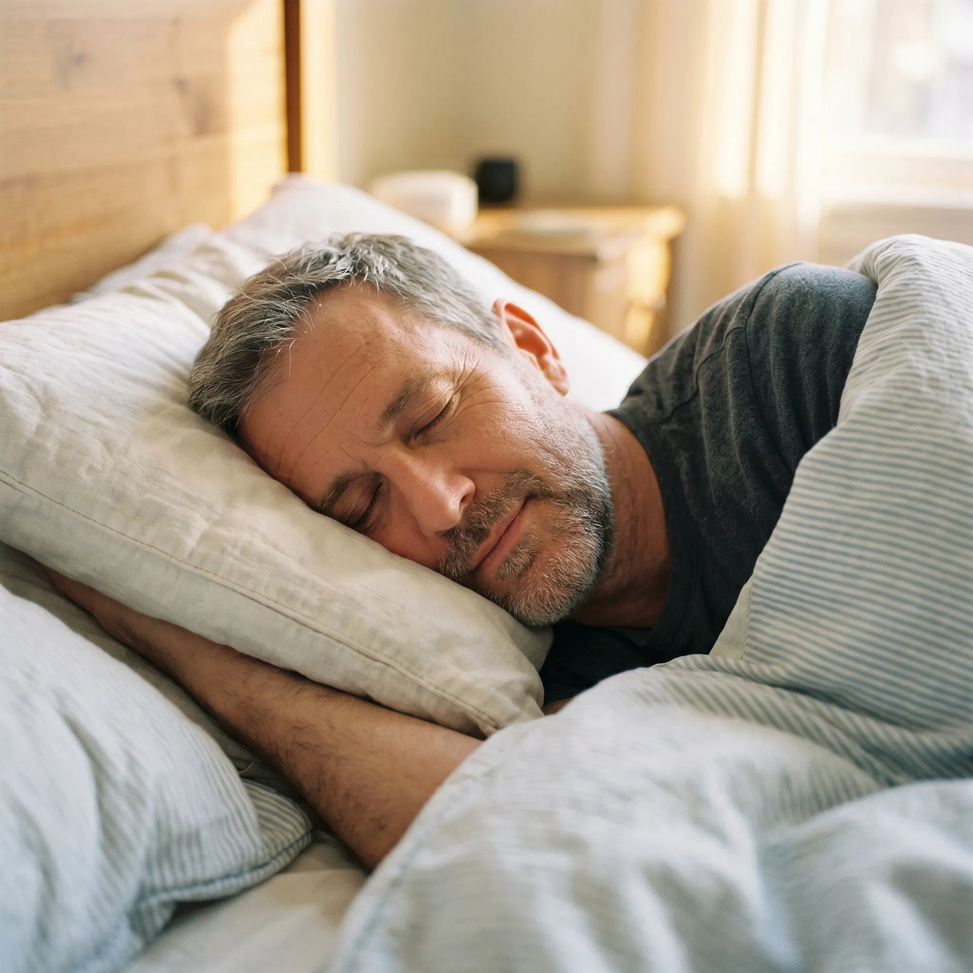 Man sleeping through the night after