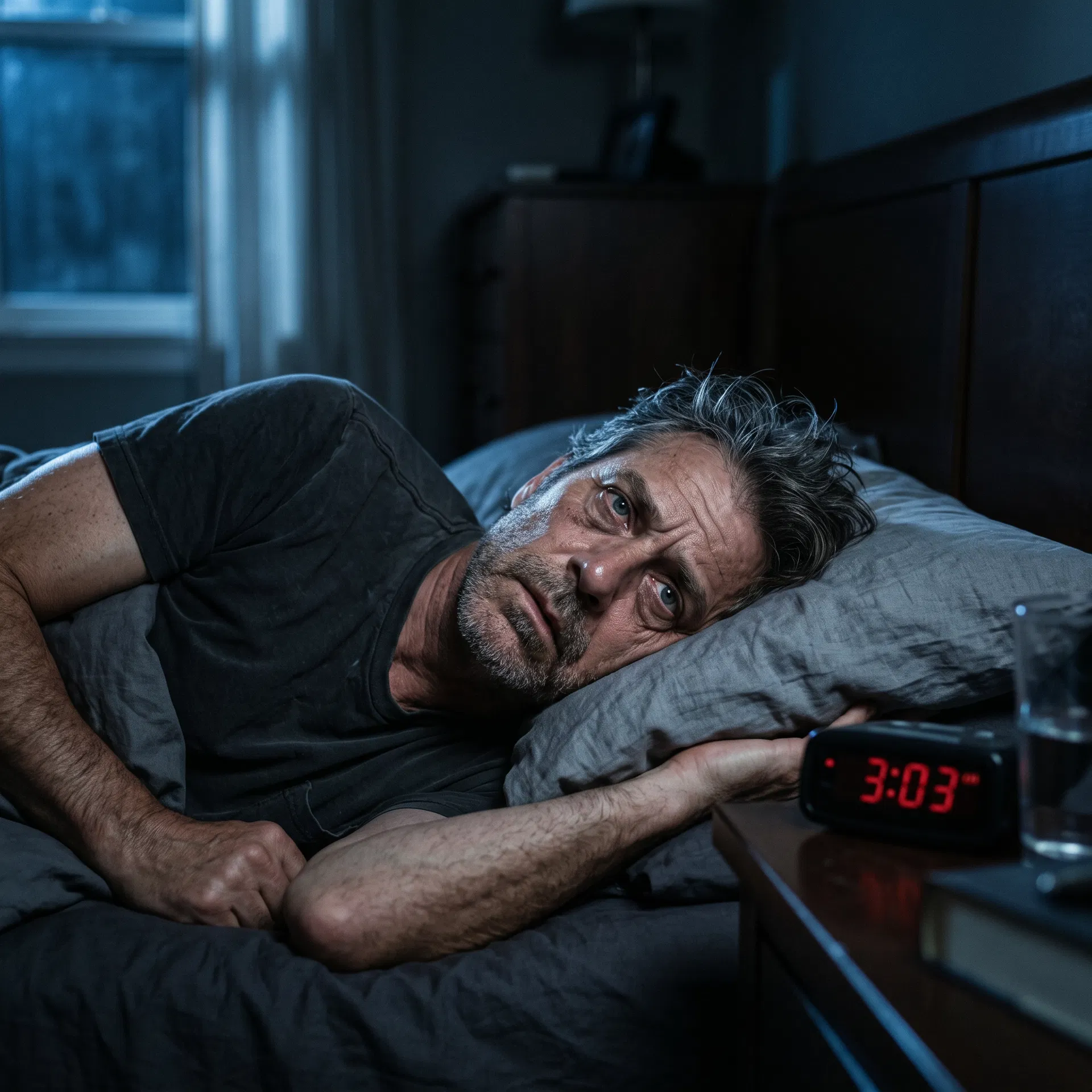 Man awake at night before