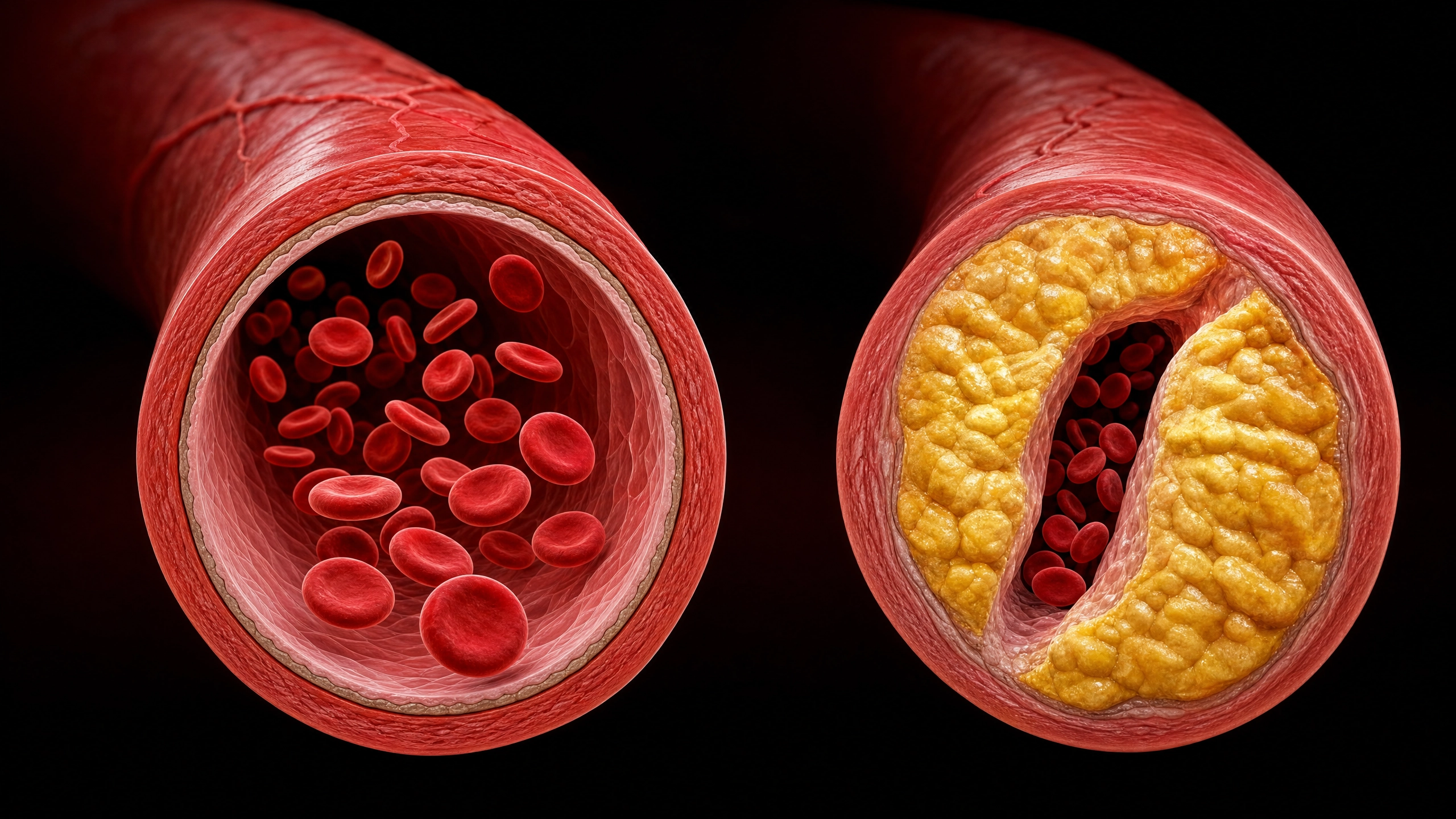 Healthy vs blocked blood vessel