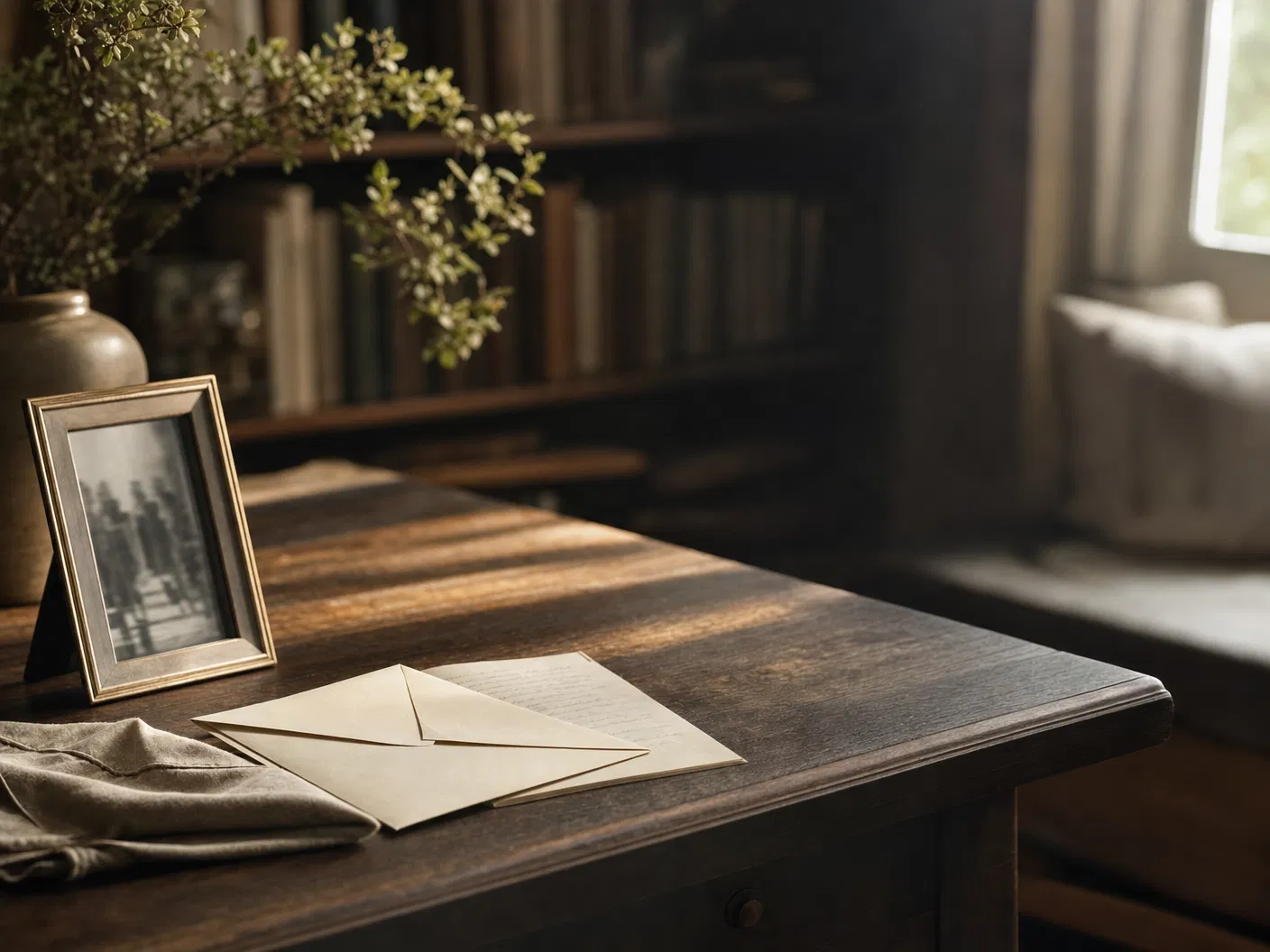 Quiet family planning table with a photograph and papers