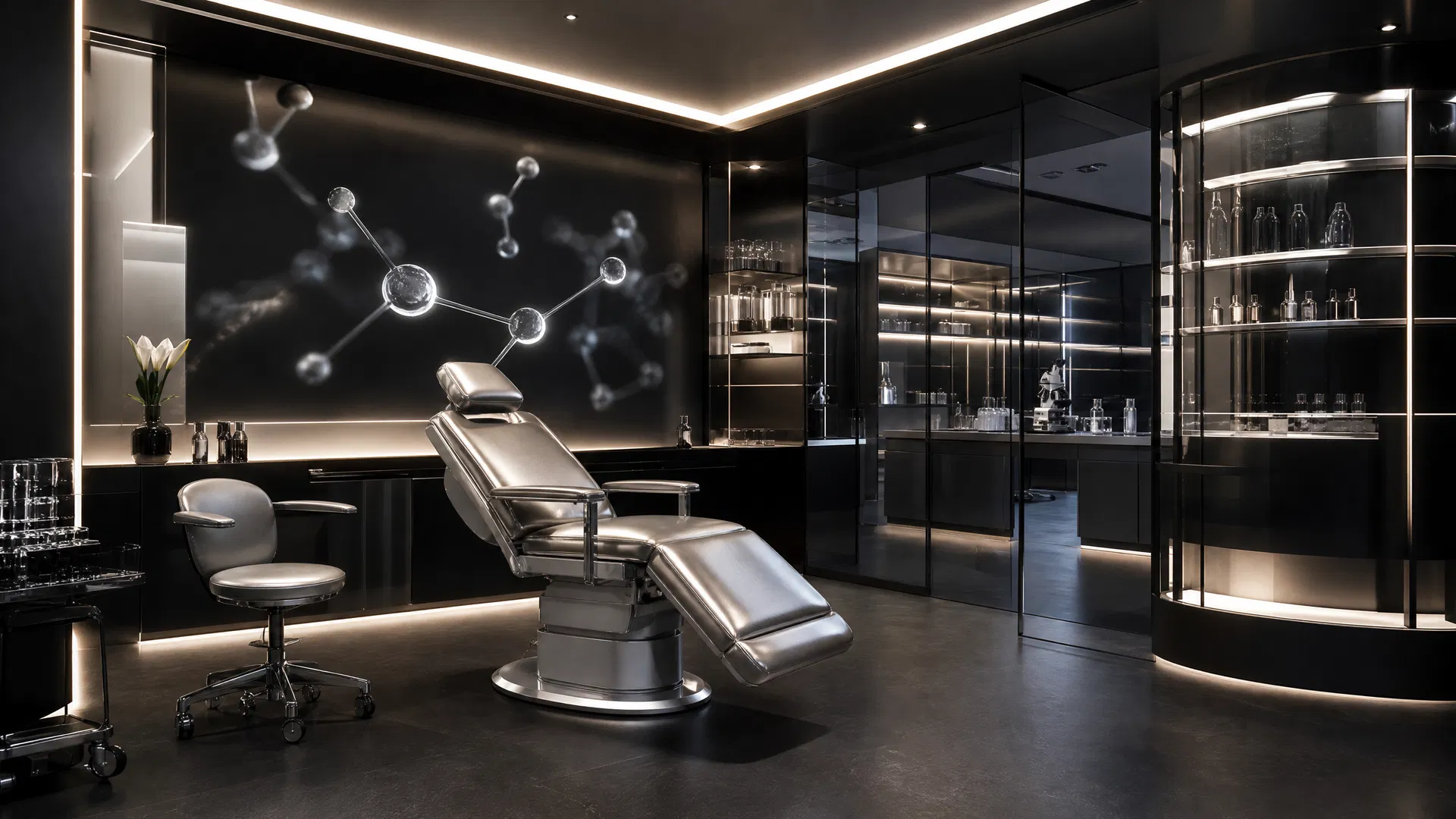 Luxury futuristic PEPTIDER wellness clinic interior