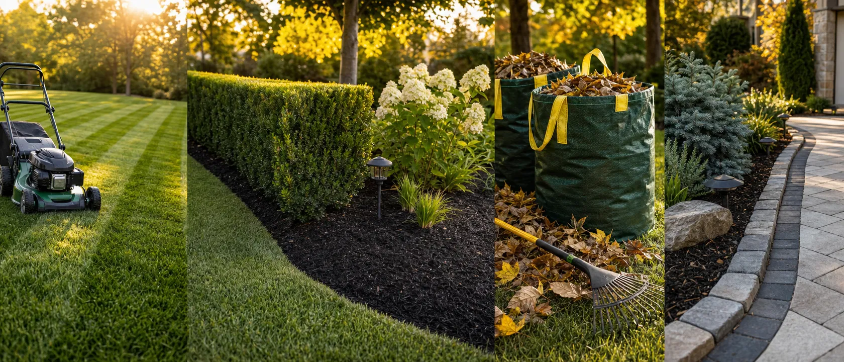 Examples of lawn maintenance, landscaping, cleanup, and outdoor service work
