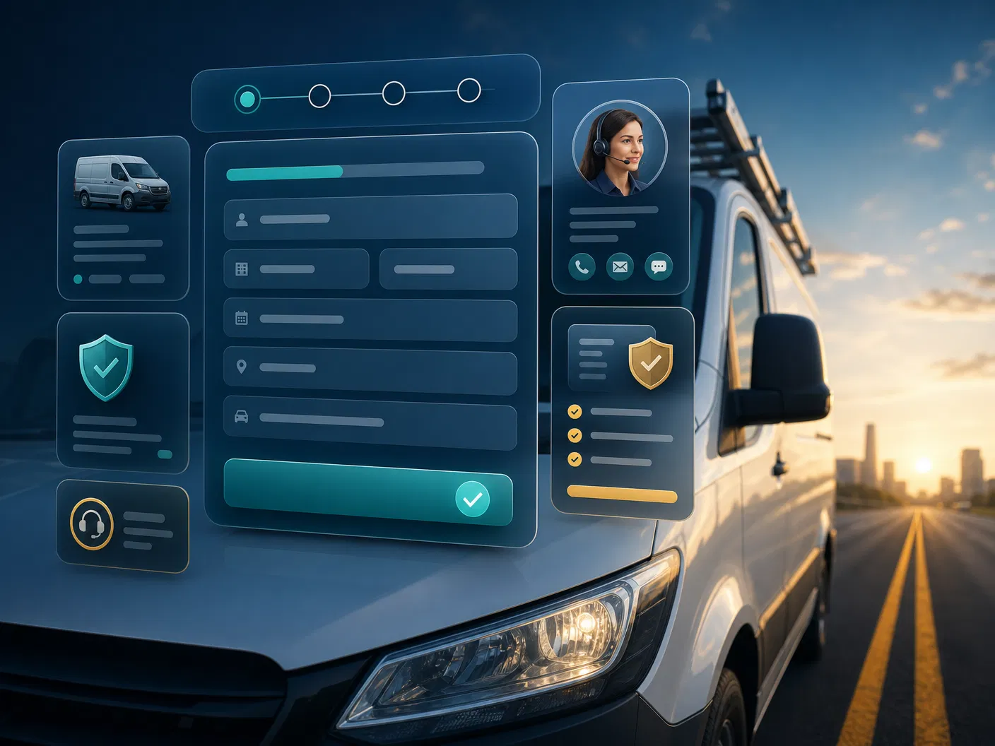 Digital quote dashboard over a commercial van
