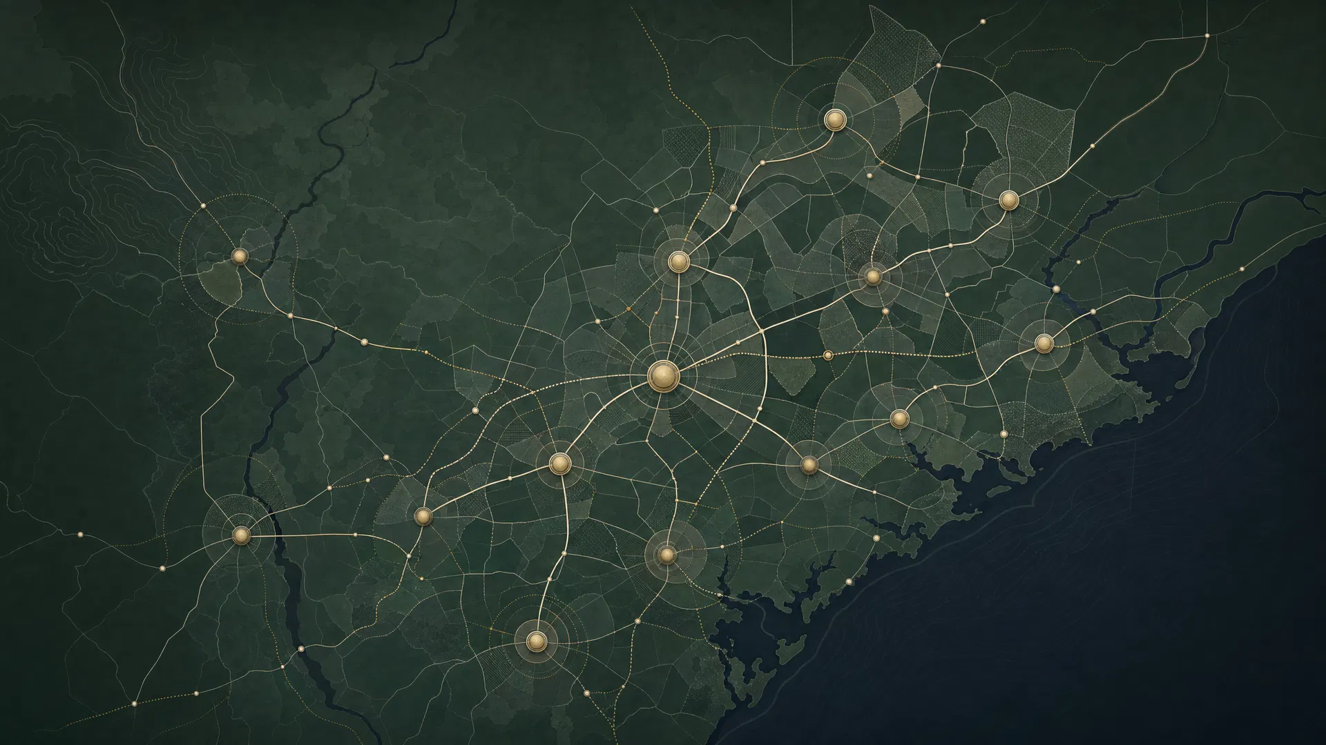 Abstract market map showing target multifamily investment corridors