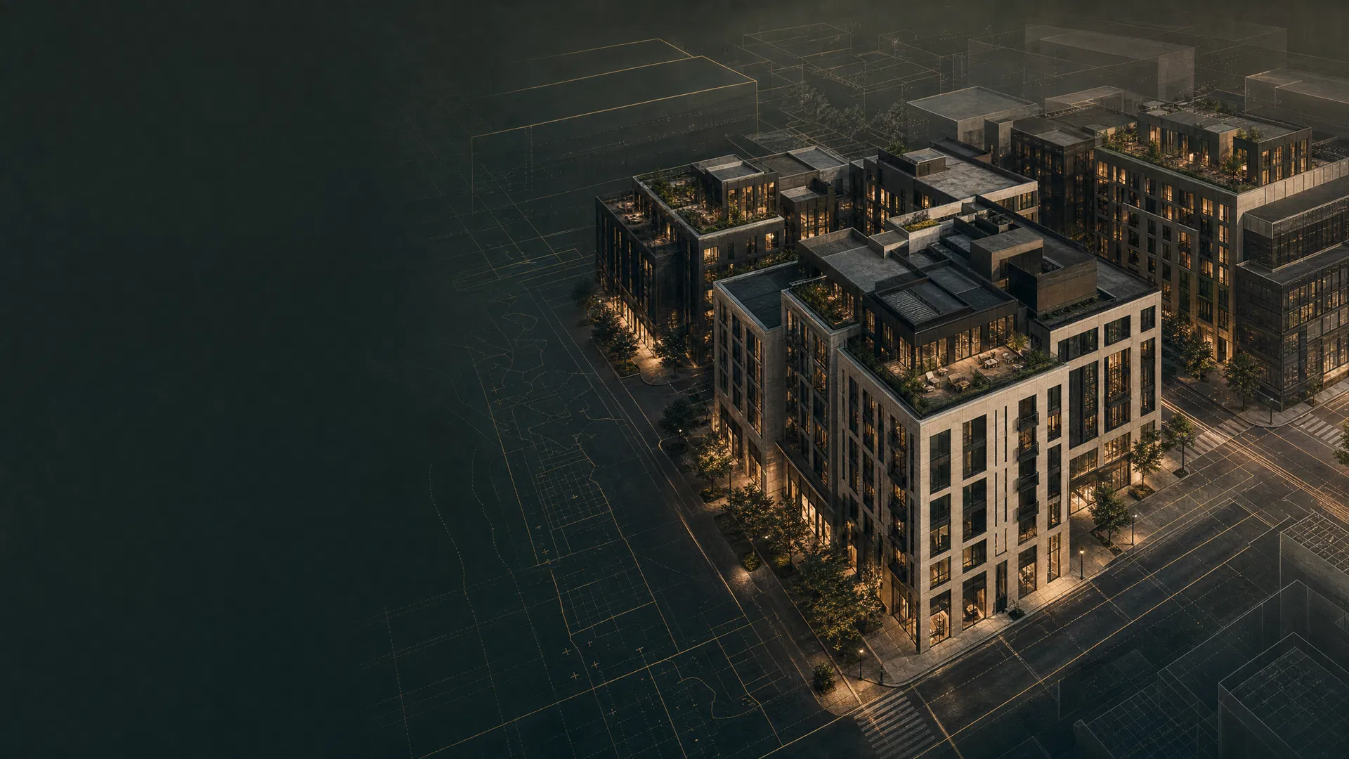 Abstract multifamily development with architectural underwriting overlays