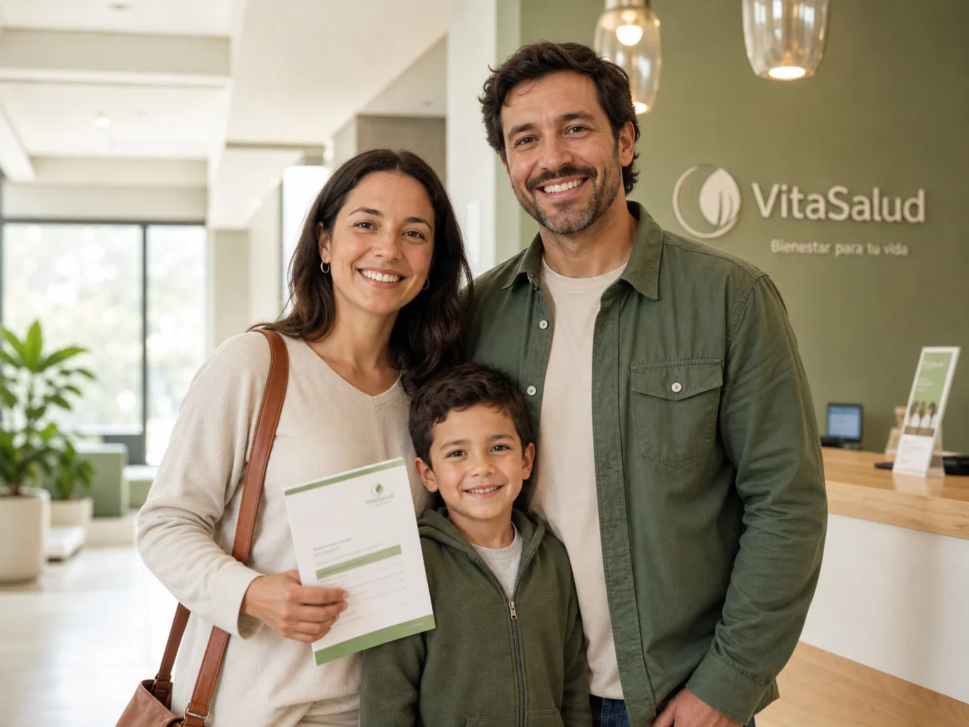 Familia feliz en clínica privada