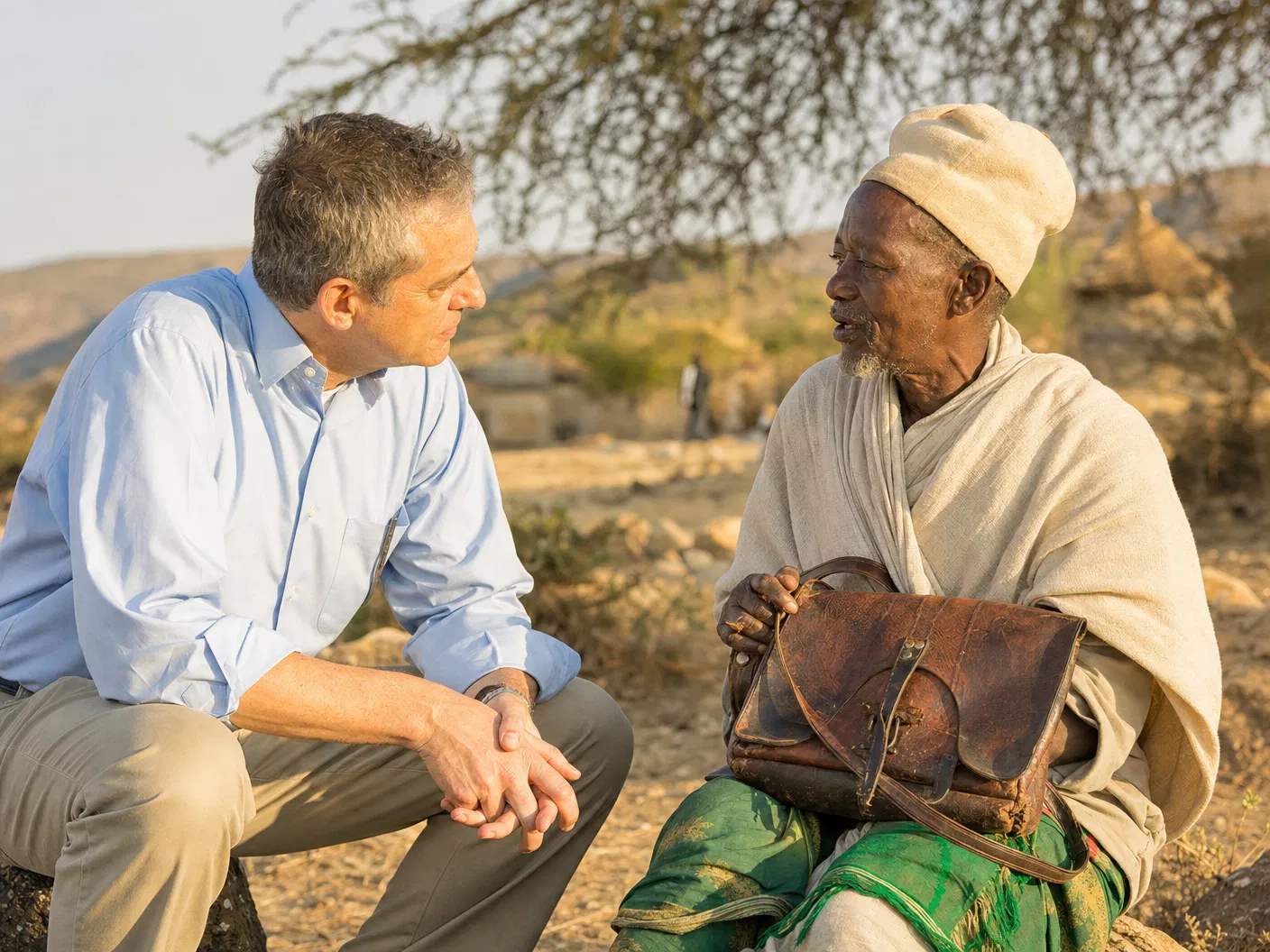 Dr. Reid speaking with traditional Ethiopian healer Abebe in the Amhara highlands