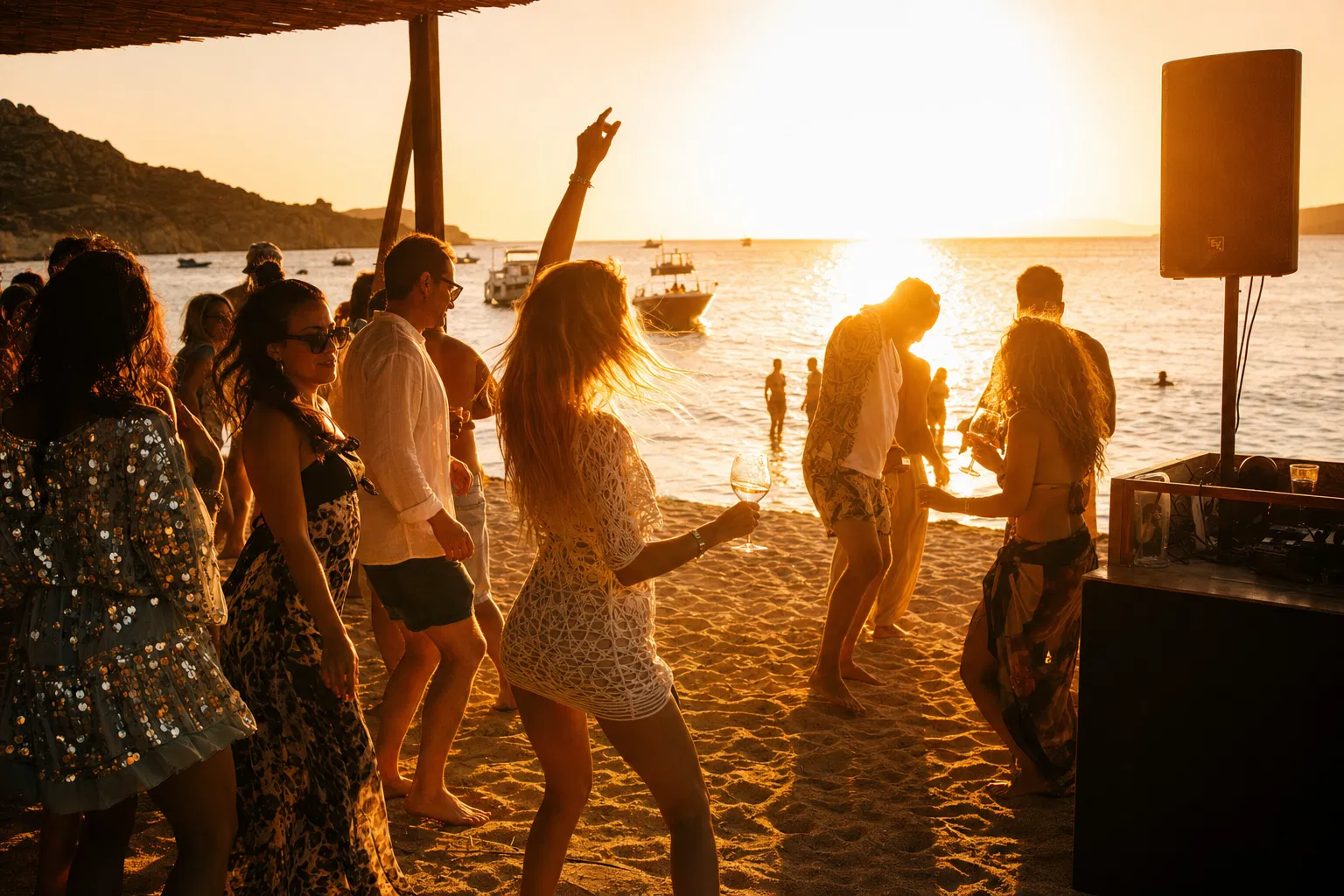 Beachfront bar at sunset