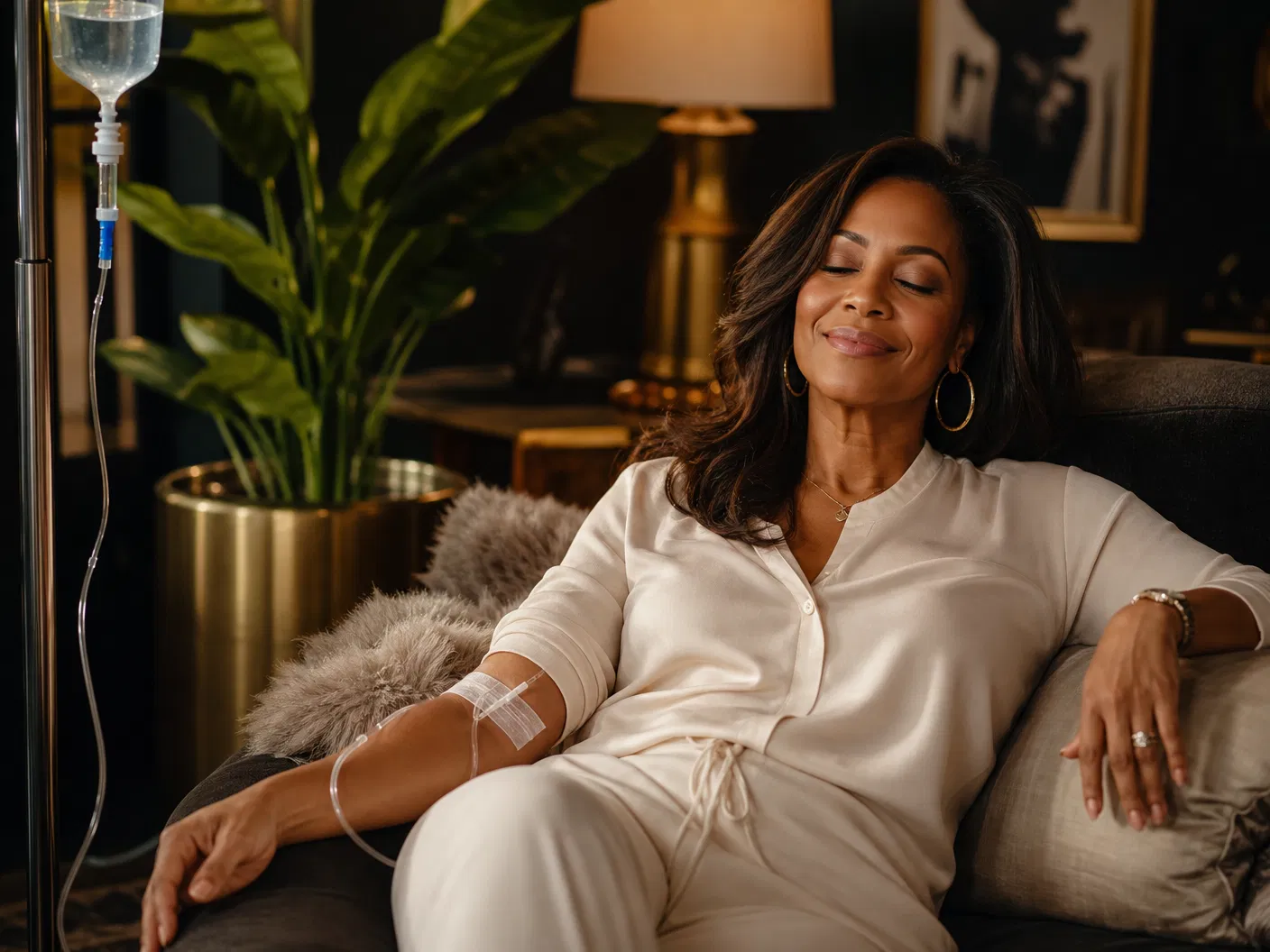 Woman relaxing during IV therapy session