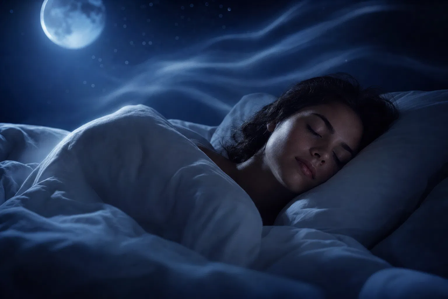 Person sleeping peacefully in moonlight