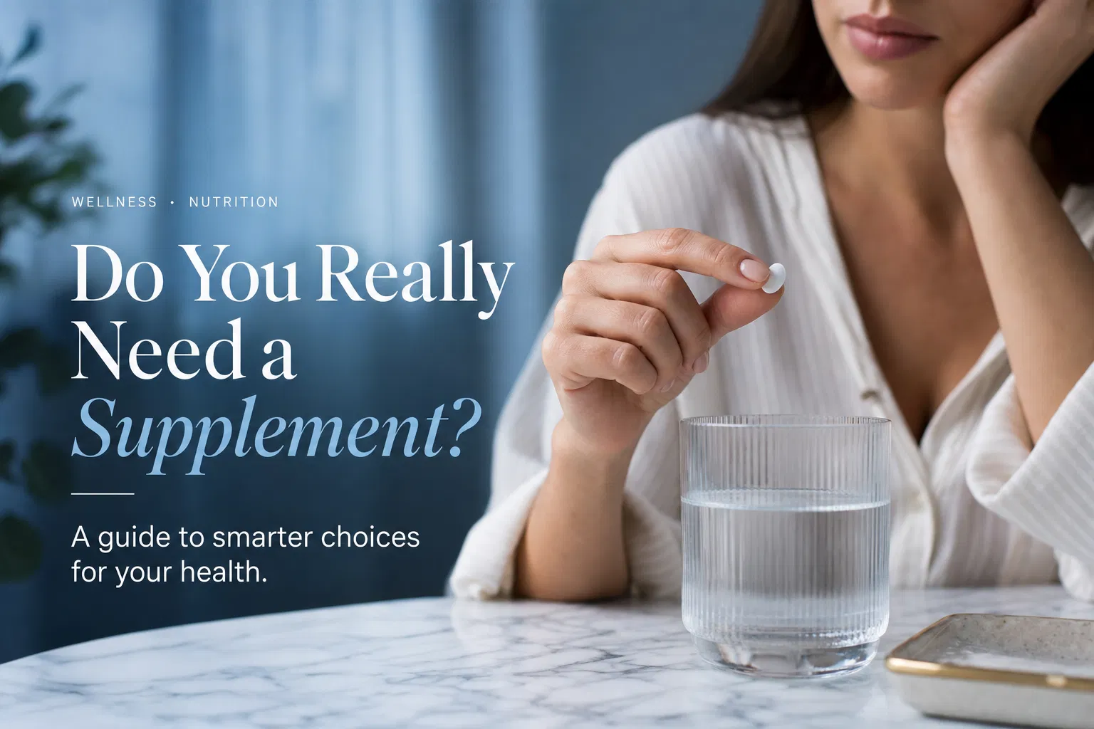 Woman considering a sleep supplement