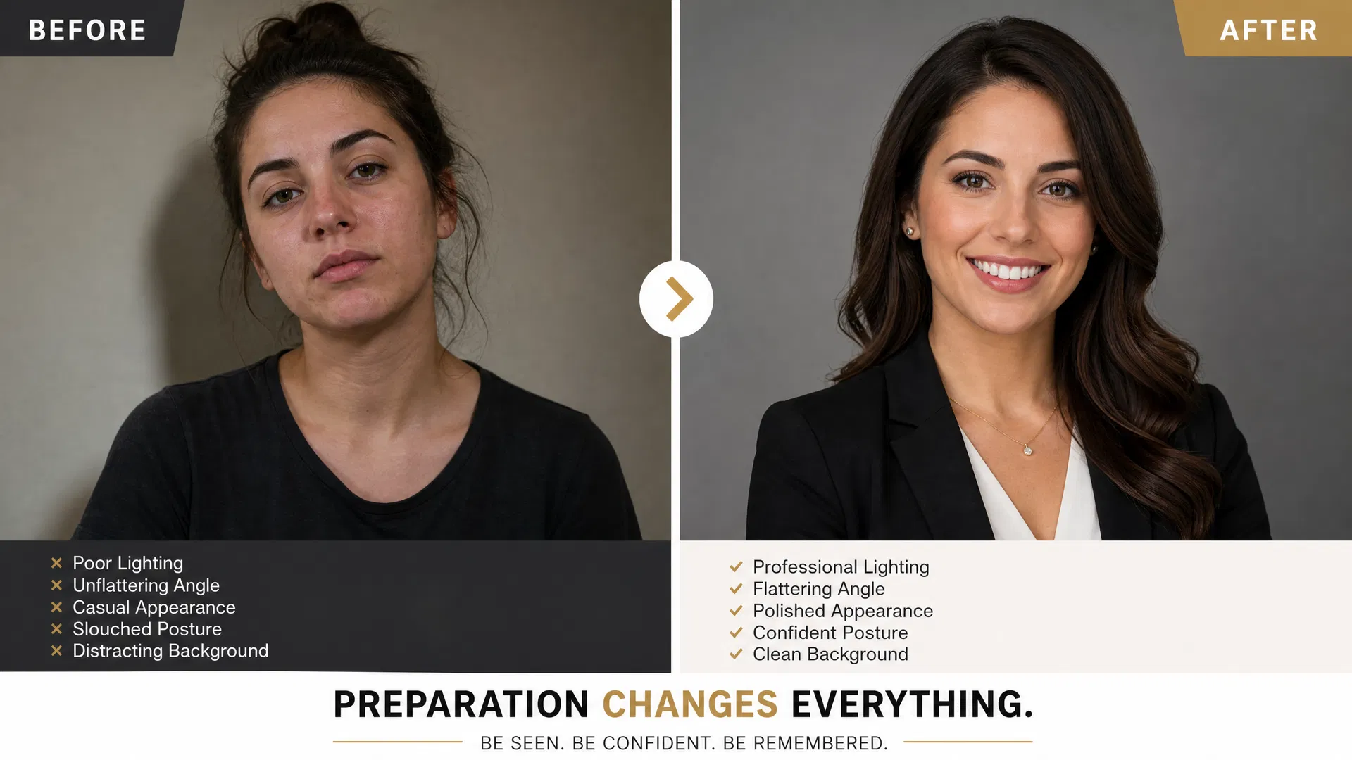 Before and after headshot comparison