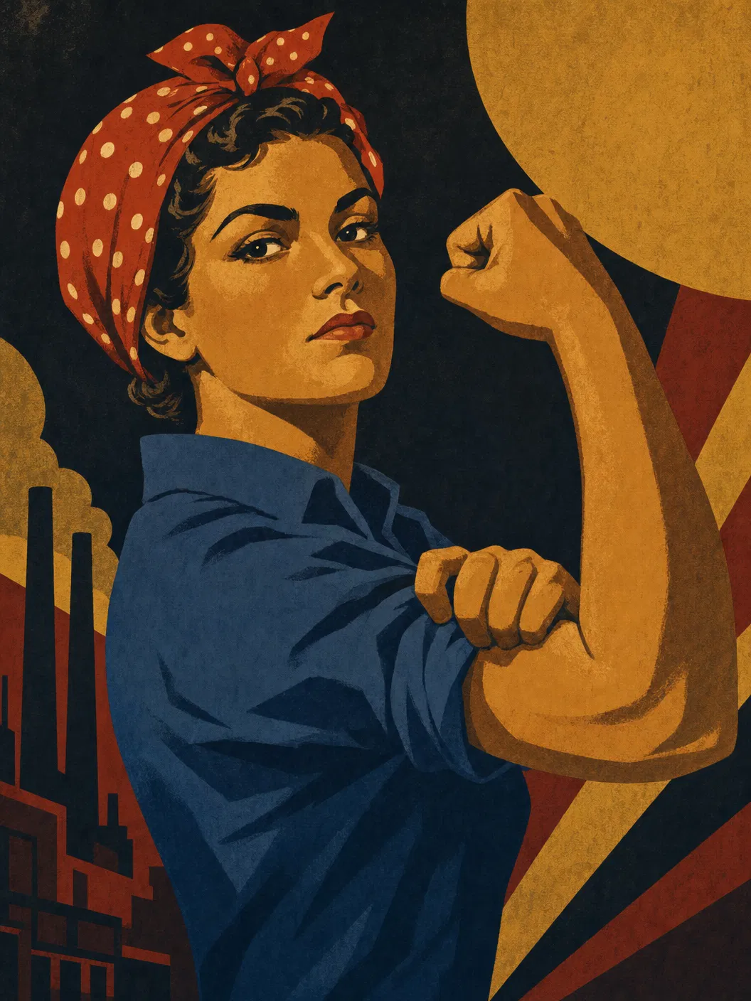 Rosie the Riveter — WPA style illustration, symbol of working women and suffragette strength