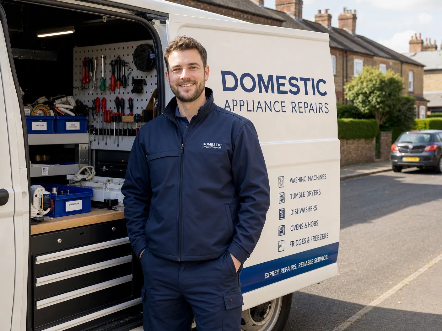 SwiftServe engineer with fully stocked service van