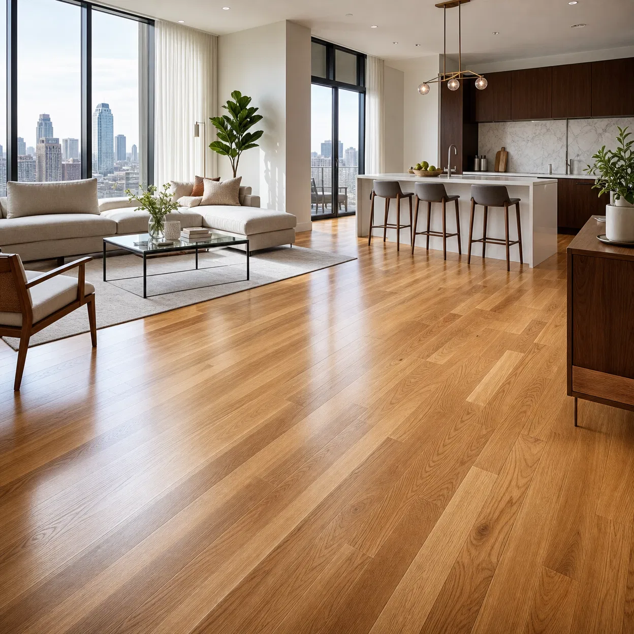 Luxury apartment with premium hardwood flooring