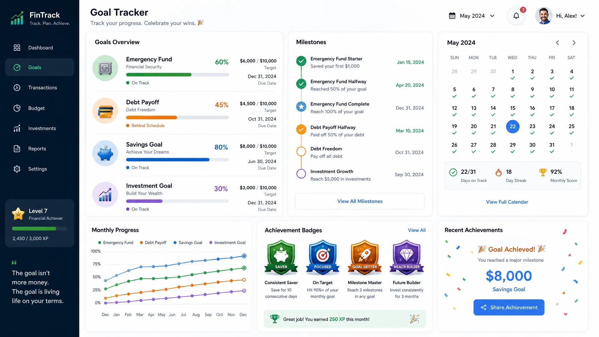 Goal Tracking and Progress Visualization