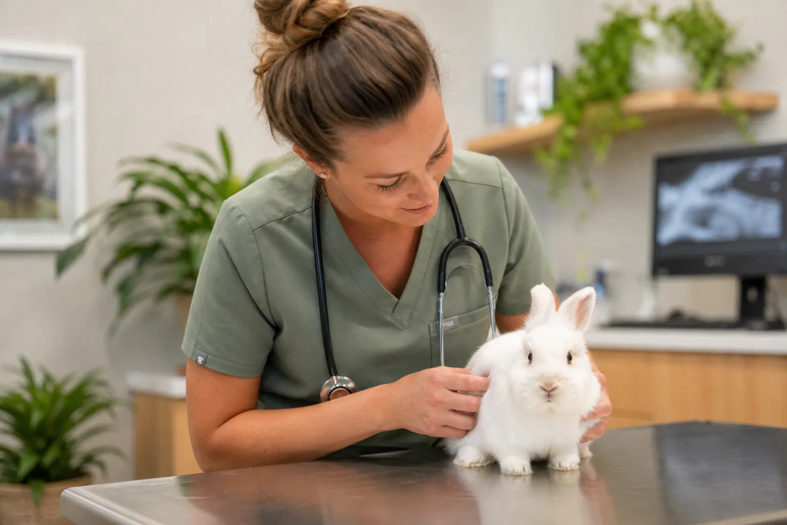 Veterinaria atendiendo mascota