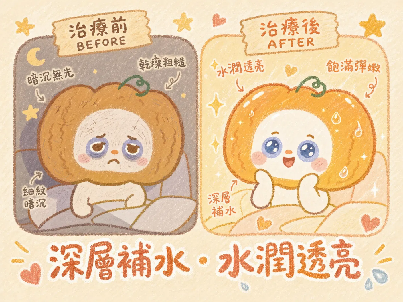 深層補水前後對比