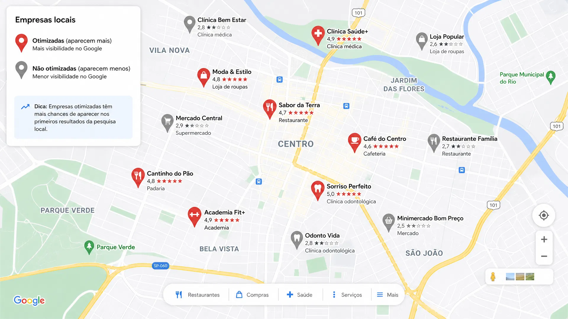 Google Maps exibindo empresas locais